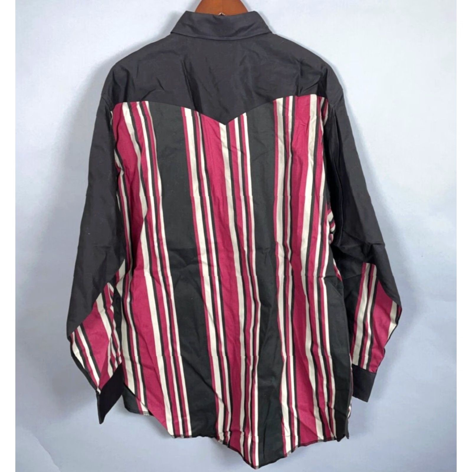 Wrangler VINTAGE Wrangler Brushpopper Striped Shirt Men's XL Black Dark Pink X-Long Tails Size US XL / EU 56 / 4 - 3 Thumbnail