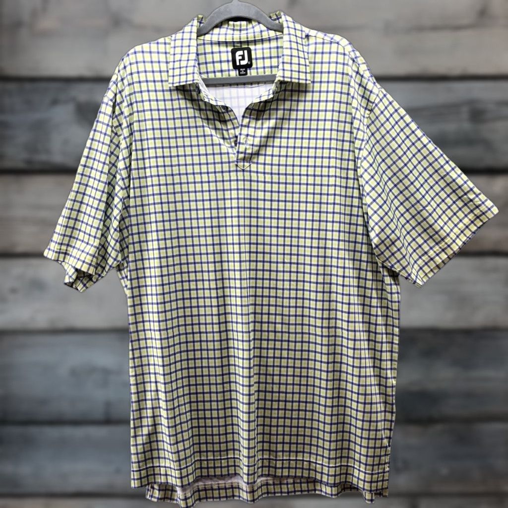 Footjoy FootJoy Polo Shirt Mens XL Short Sleeve Yellow Plaid Performance Golf Shirt Size US XL / EU 56 / 4 - 1 Thumbnail