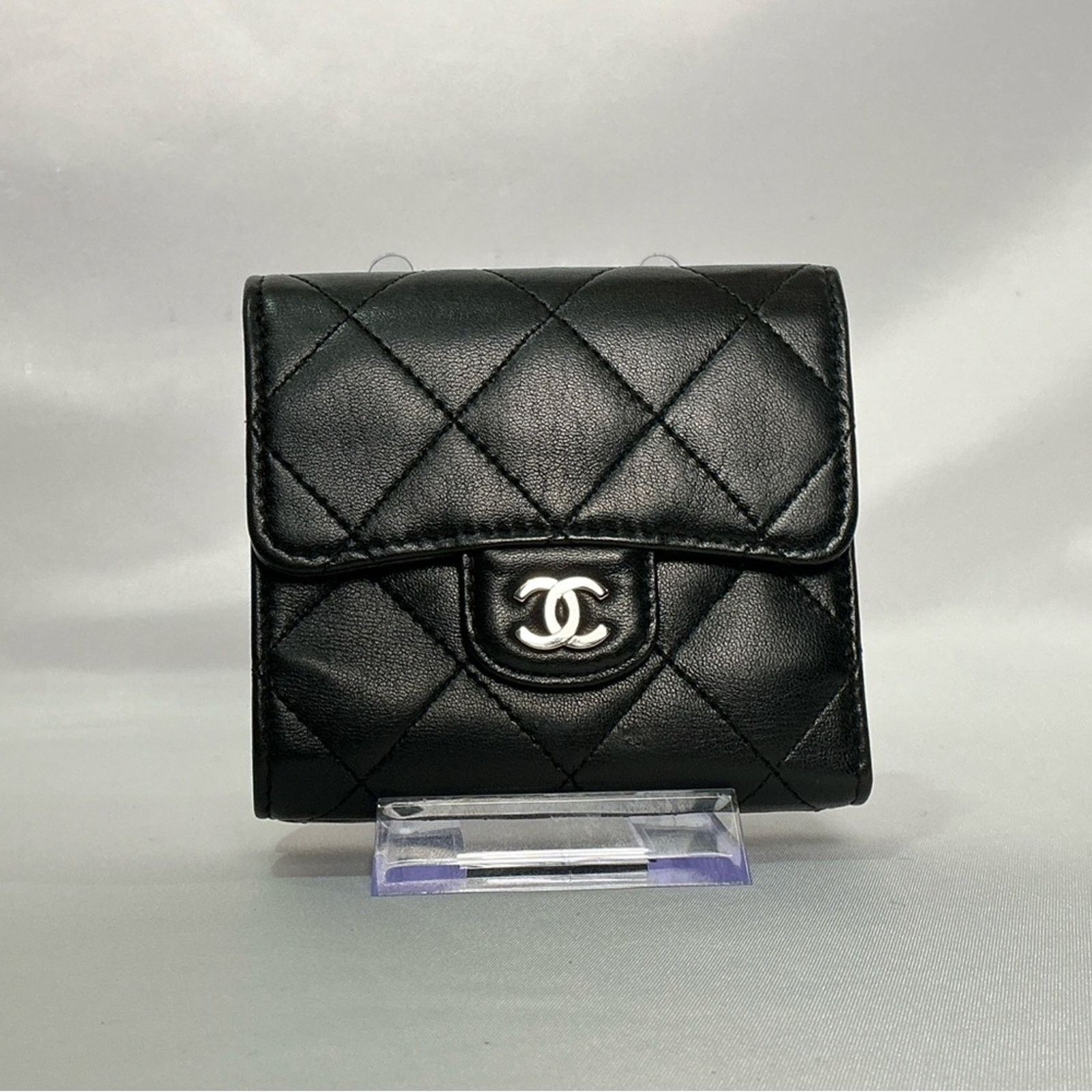 Chanel CHANEL Matelasse Tri-Fold Compact Wallet Lambskin Silver Size ONE SIZE - 1 Thumbnail