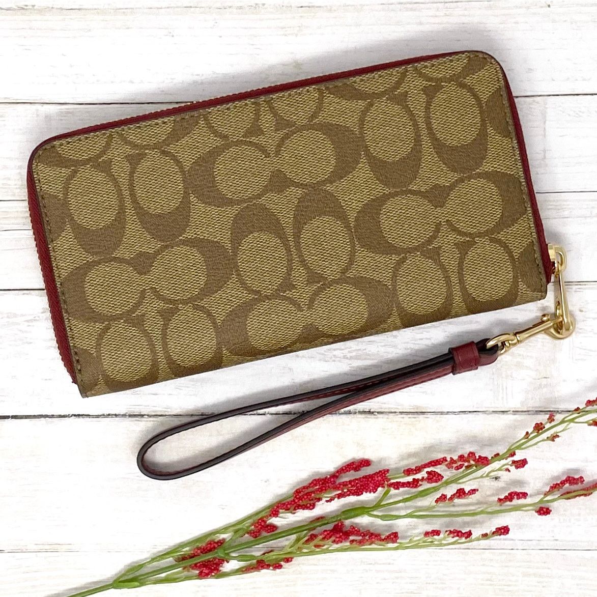 Coach Coach Long Zip Around Wallet in Signature Canvas Khaki C4452 Size ONE SIZE - 2 Thumbnail