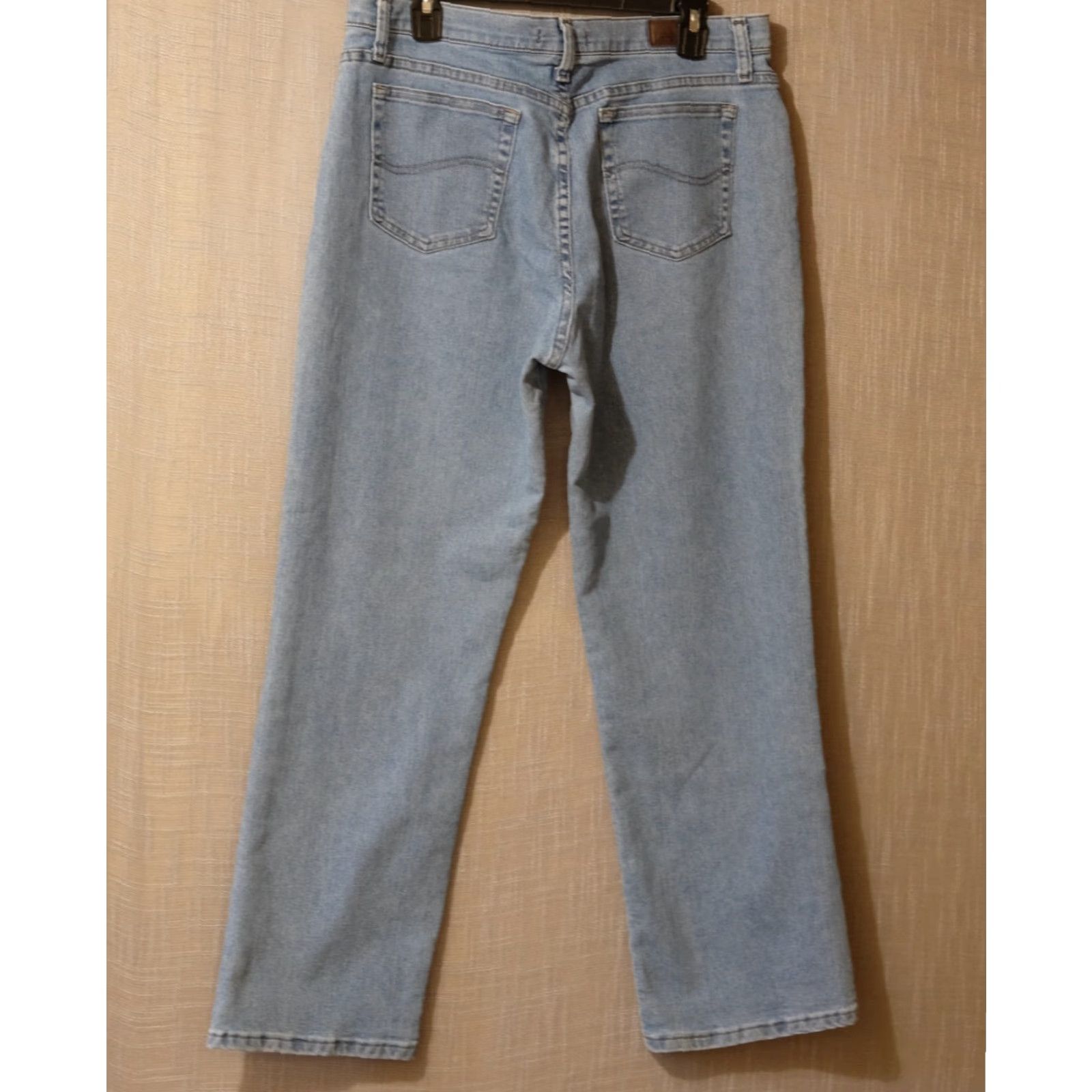 Lee Lee Jeans Relaxed Fit Straight Leg Jeans Stretch Womens Size 14 Petites Short Blue Cotton/Polyester/Spandex Denim Inseam 29 in Size 36" / US 14 / IT 50 - 5 Thumbnail