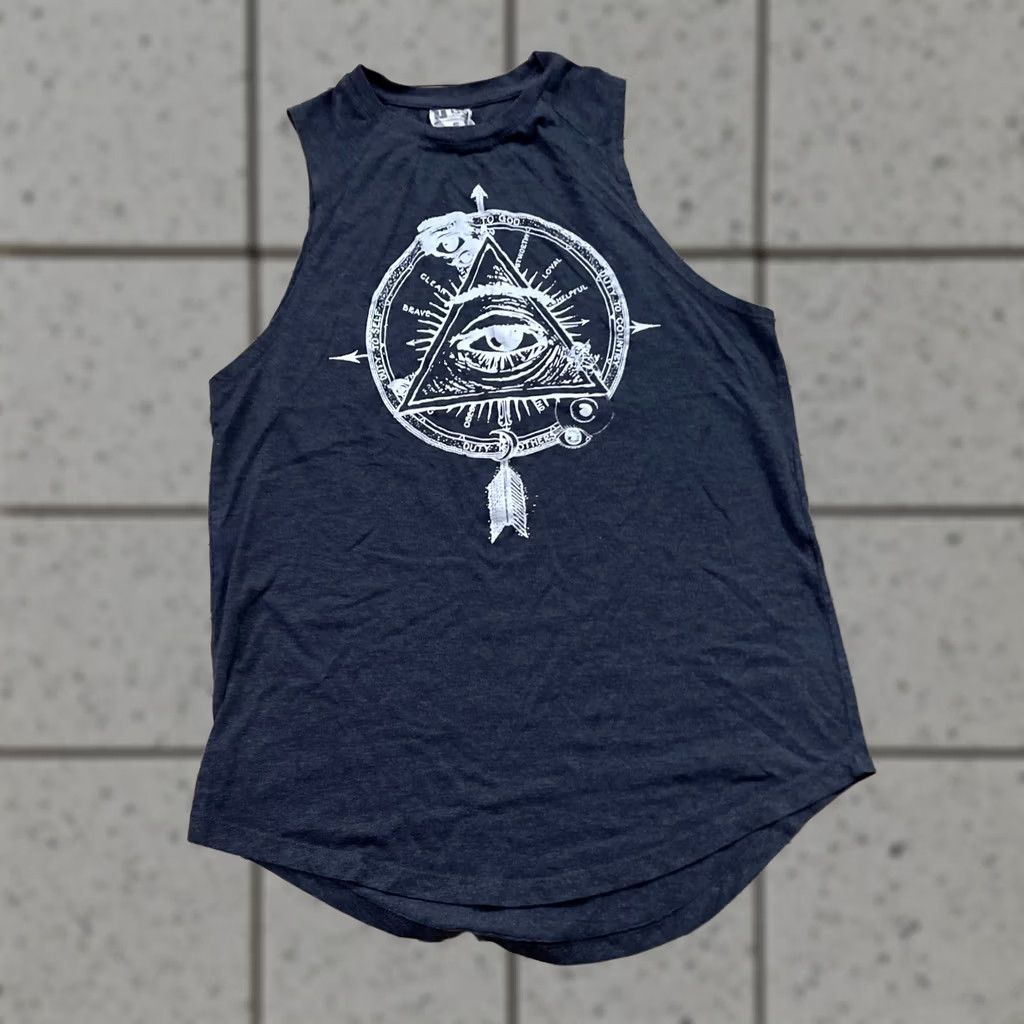 Vintage T BAR Tank Top Shirt Women S Gray Tribal Third Eye Graphic Whimsy Witchy Goth S Shirt Tank Womens Grey Tribal Third Eye Graphic Whimsy Goth S Size S / US 4 / IT 40 - 1 Thumbnail