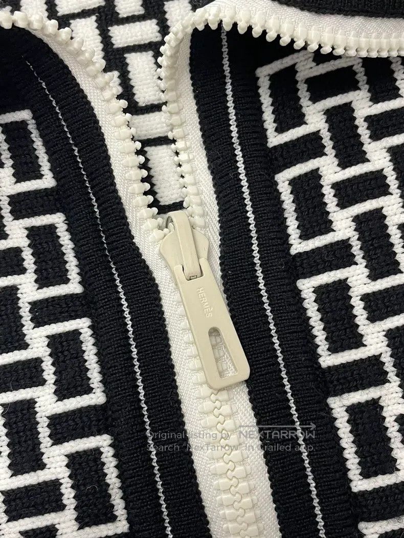 Hermes Hermes Black, White, and Gray Mosaic Collar Zipper Jacket Size XXS / US 00 / IT 34 - 2 Thumbnail
