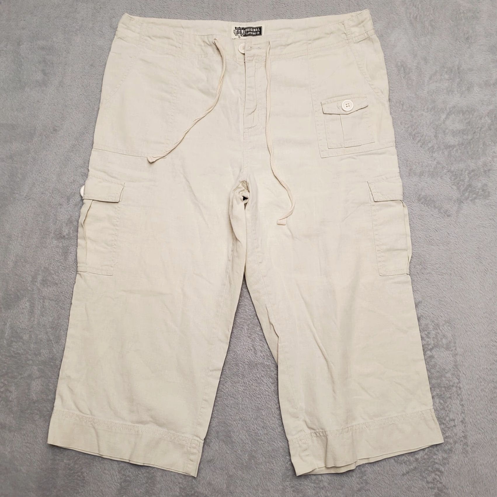 Route 66 Linen Pants Women 10 Beige Draw Strings Cargo Pocket Skimmer Route 66 Casual Cropped Pants Womens Beige Route 66 Linen Pants** Size 32" / US 10 / IT 46 - 2 Thumbnail