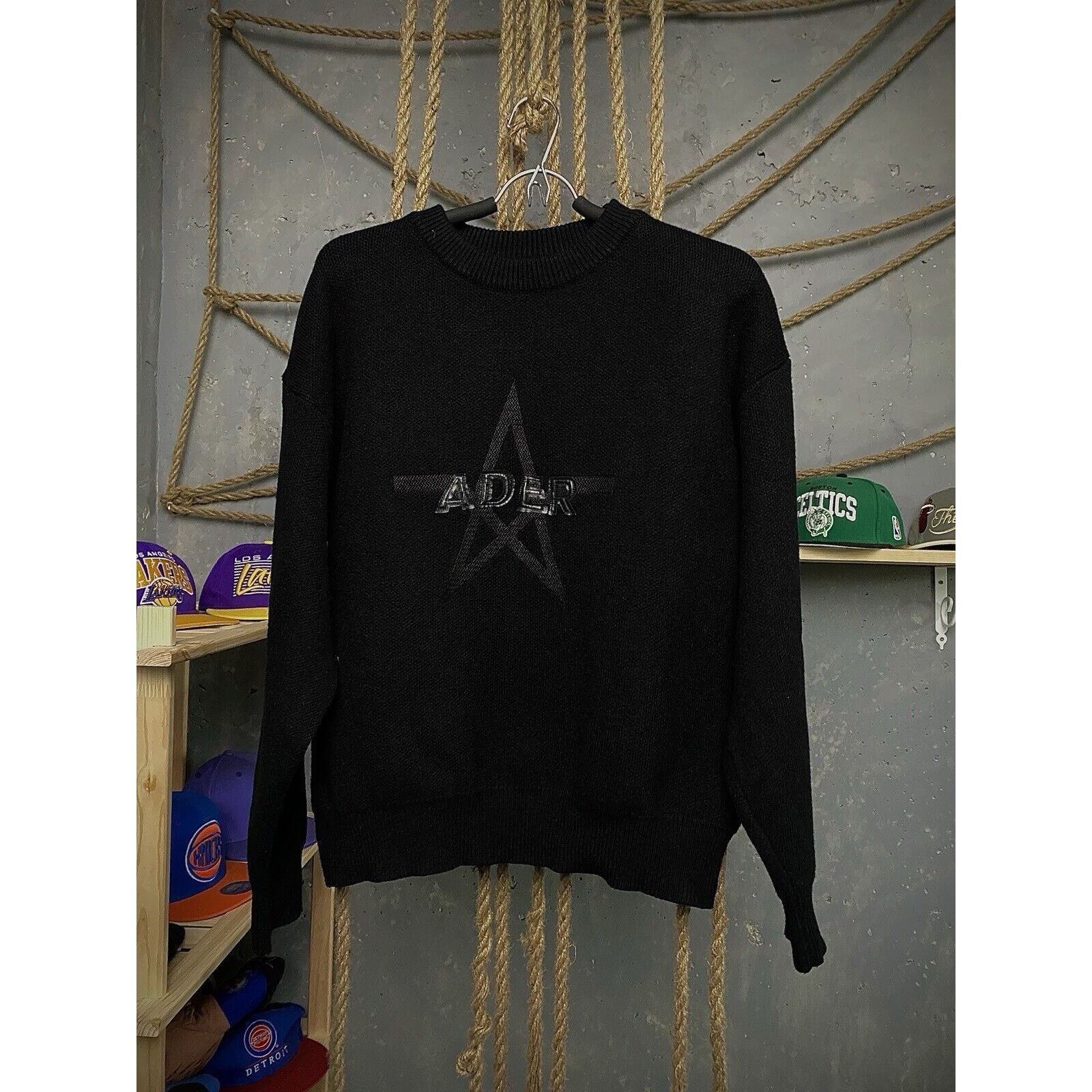 Ader Error Black Star Big Logo Sweater Men Baggy Black