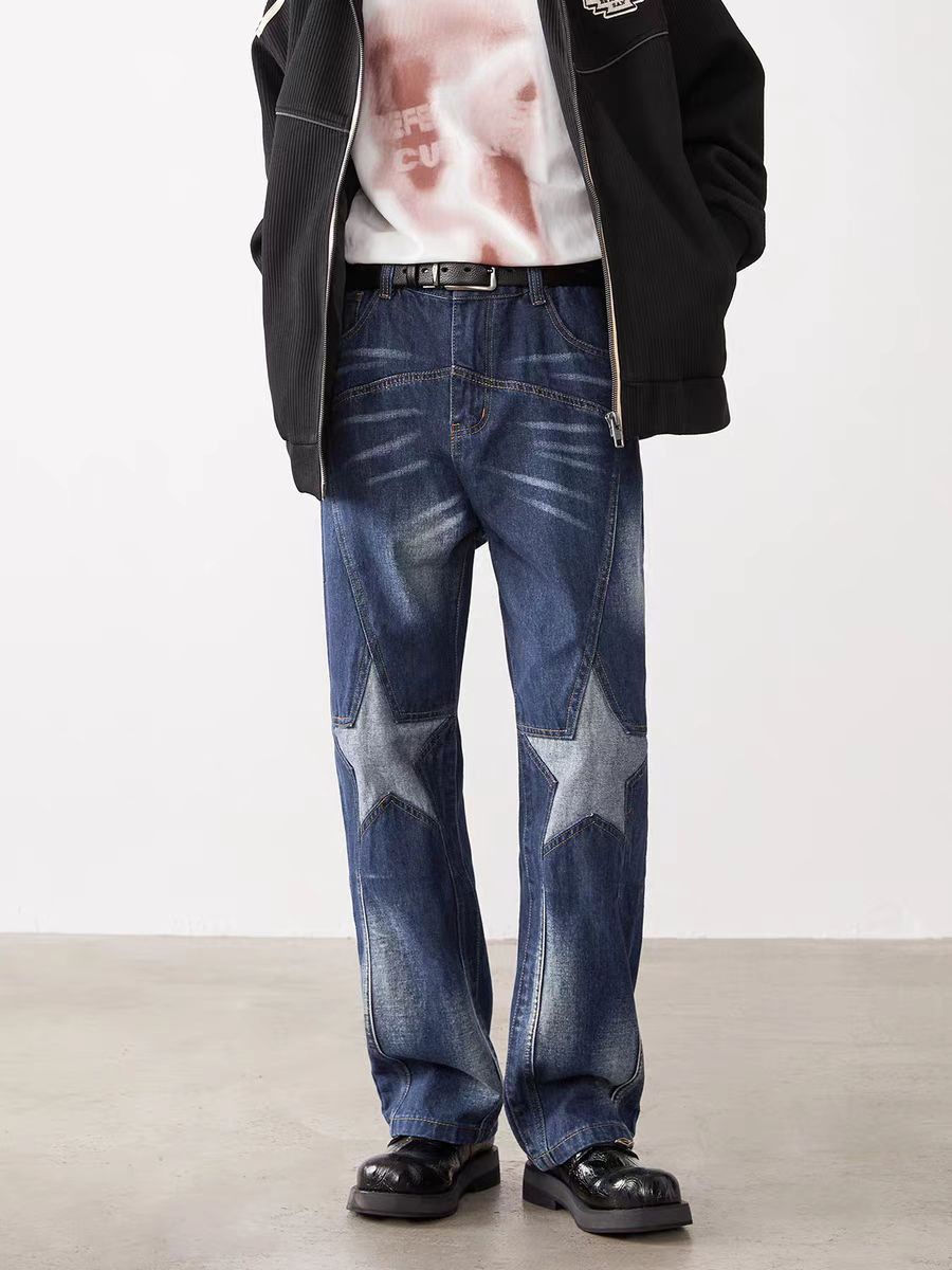 Japanese Brand × Vintage Patchwork pentagram design hip-hop washed baggy jeans Size US 34 / EU 50 - 2 Thumbnail