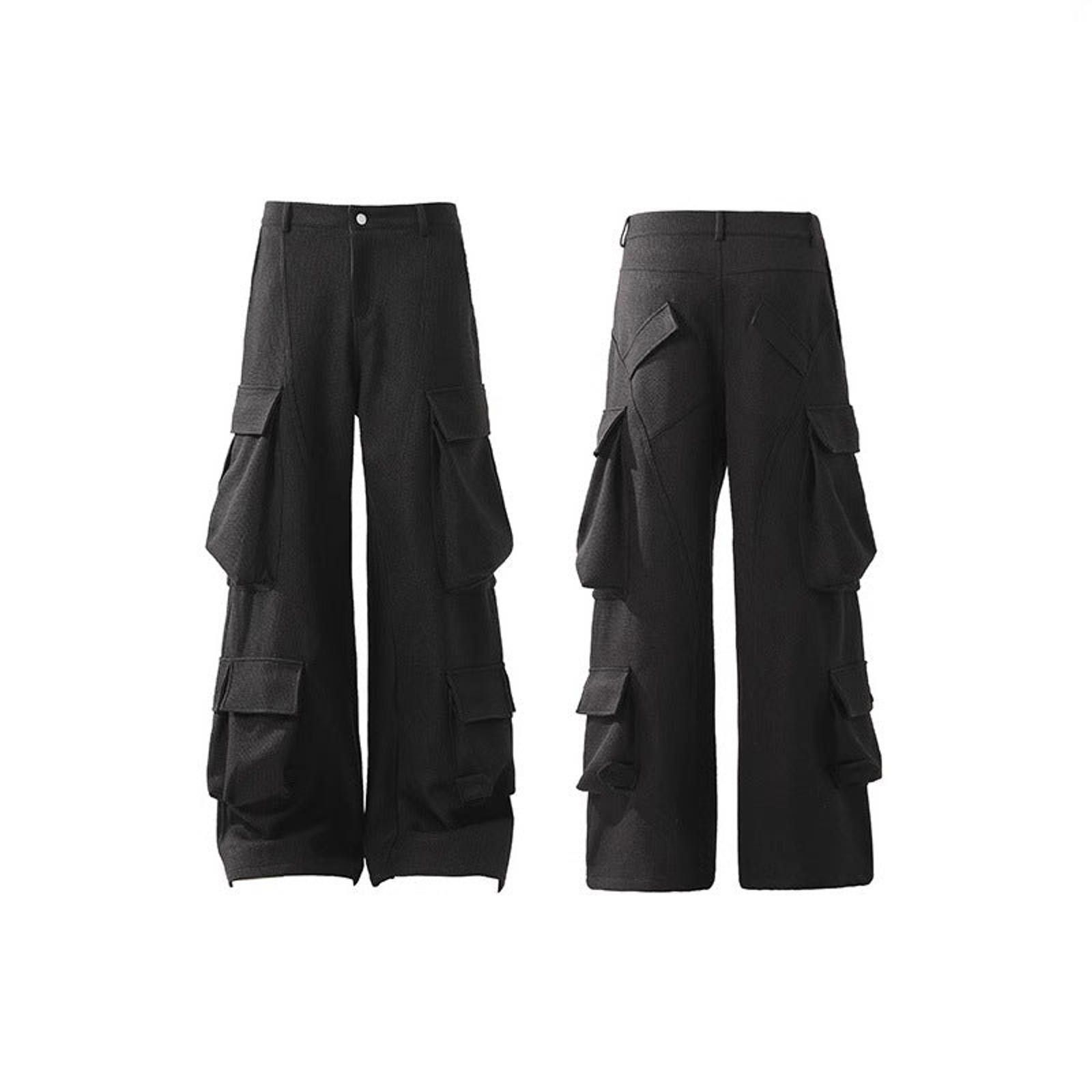 Japanese Brand Black Wide Leg Cargo Pants, Baggy Utility Trousers Size US 32 / EU 48 - 5 Thumbnail