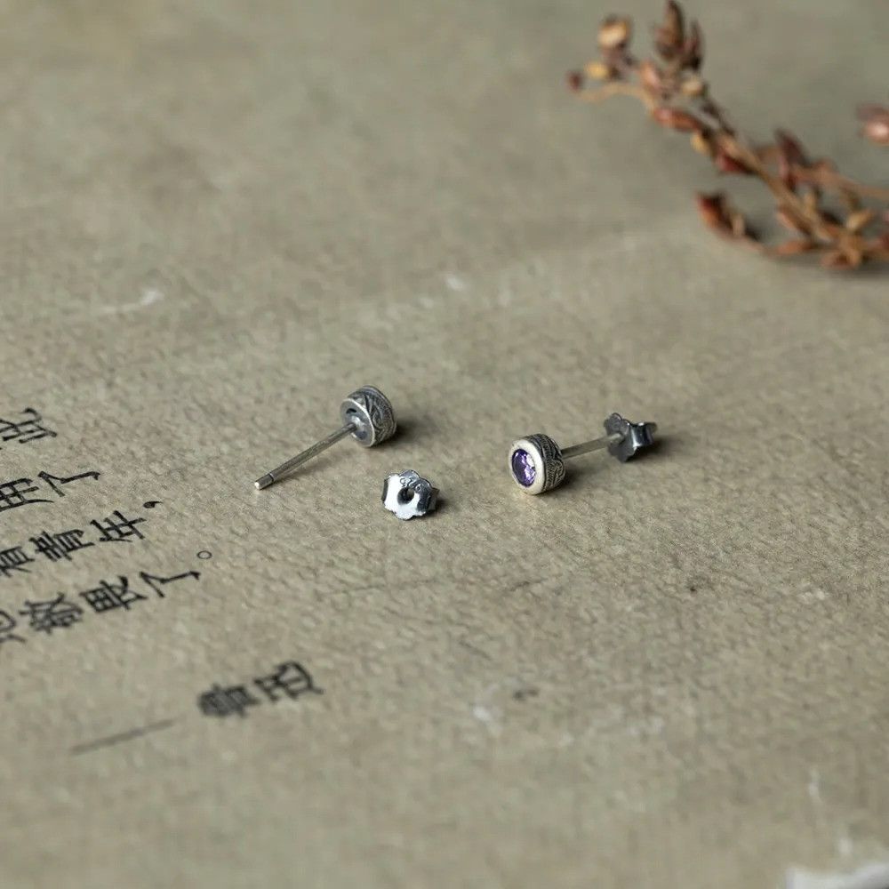 Jewelry Purple Zircon Stud Earrings 925 Sterling Ear Studs Charms Size ONE SIZE - 4 Thumbnail