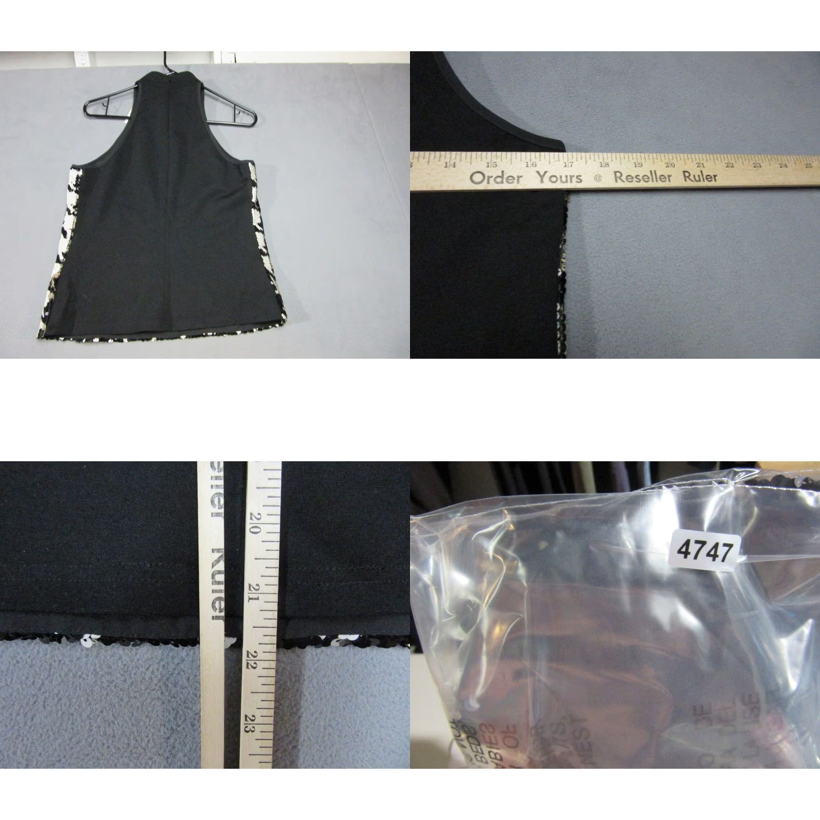Vintage INC Sequin Halter Top Women S Black White Houndstooth Party Cocktail Sleeveless Zipper Runway Glitz Modern Holiday Vintage No Size S / US 4 / IT 40 - 9 Thumbnail