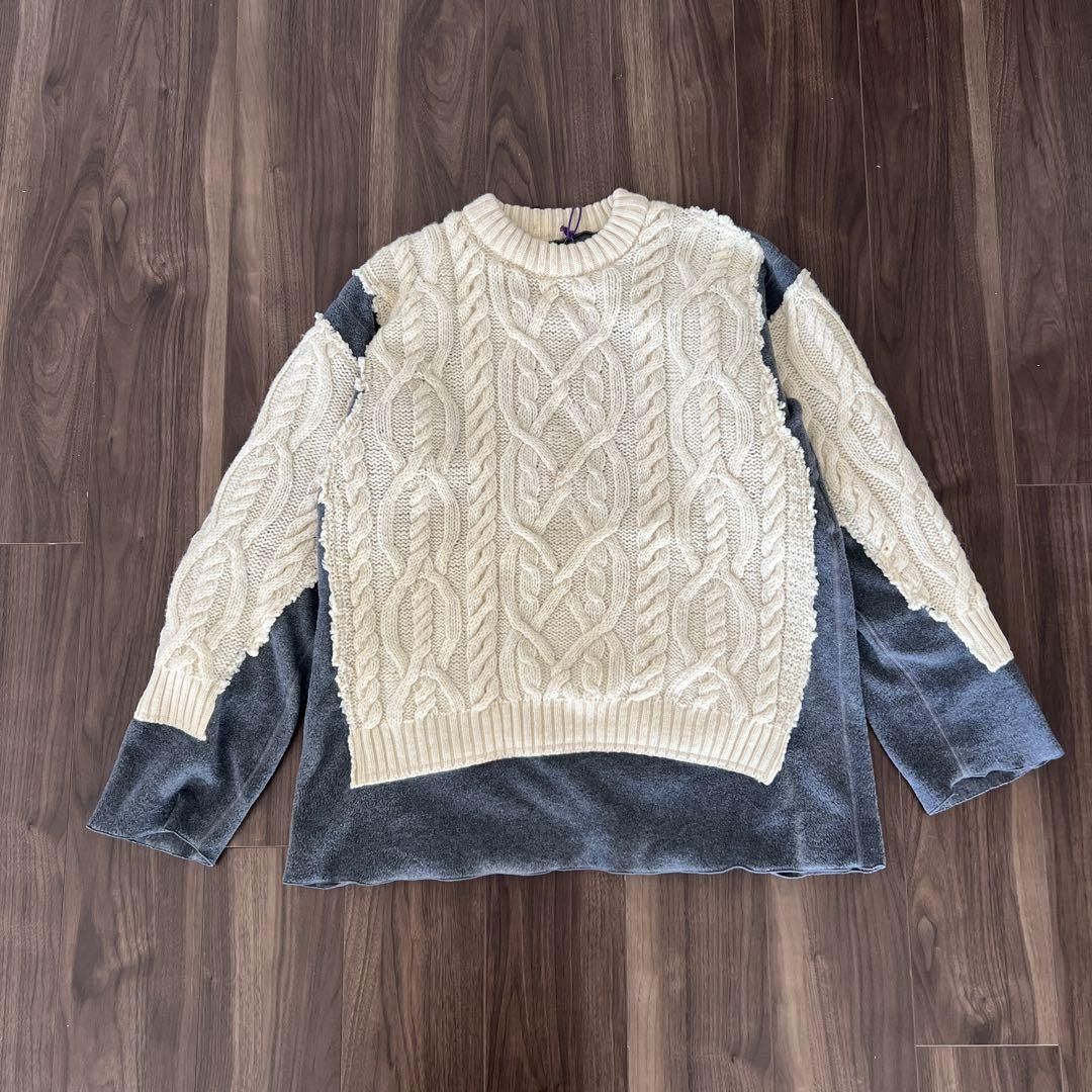 image of Needles Reconstructed Cable Knit Sweater in White, Men's (Size Large)
