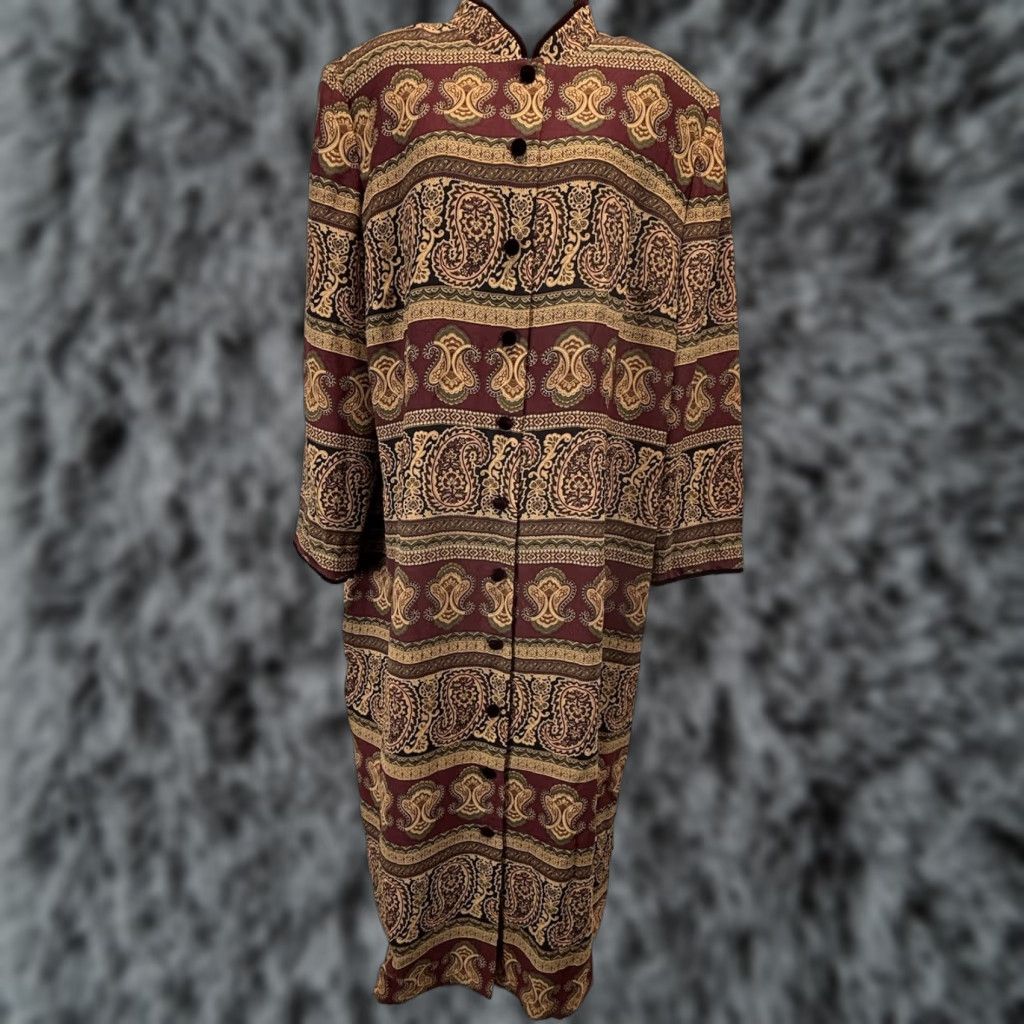 MAGGY LONDON Vtg Maggy London Maxi Dress Sz 24 Plus Paisley Full Button Velvet Trim Lined Size 4XL / US 24-26 - 1 Thumbnail