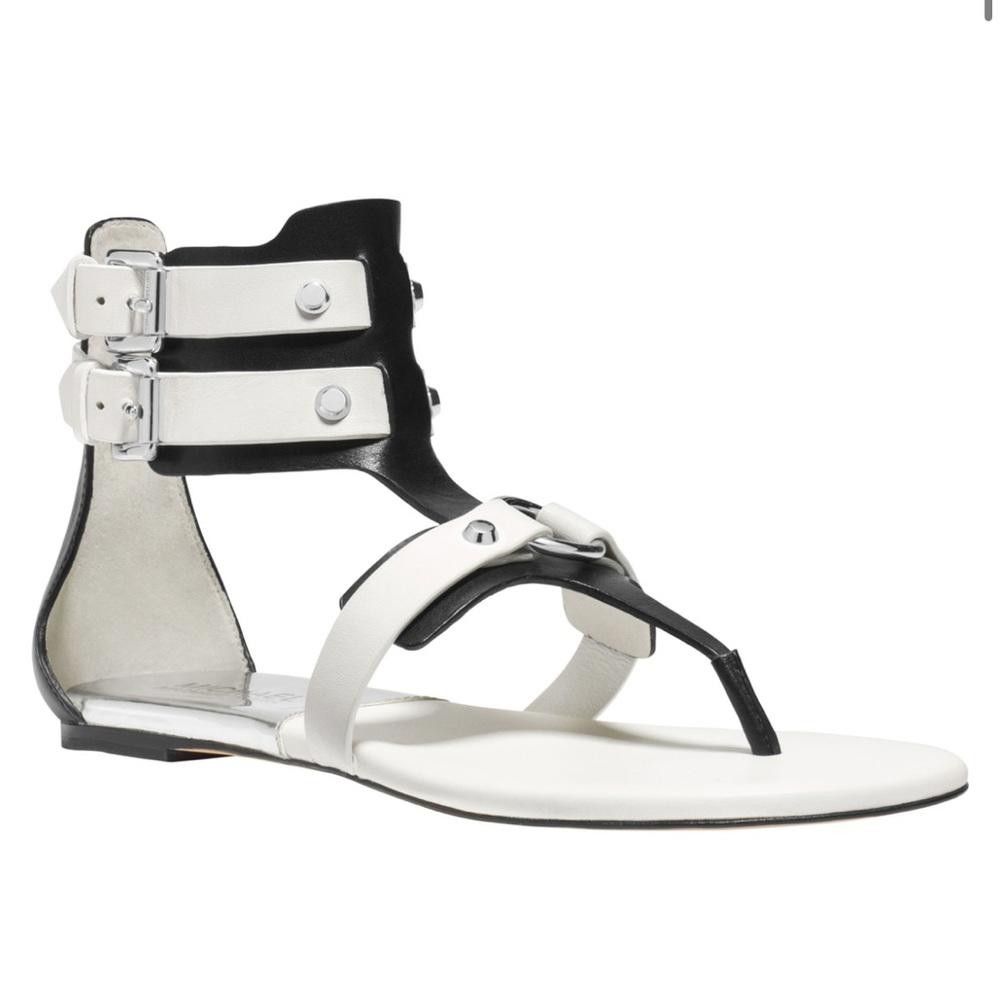 Michael Kors MICHAEL Michael Kors Nadine T-Strap Black White Sandals 6 Size US 6 / IT 36 - 1 Thumbnail
