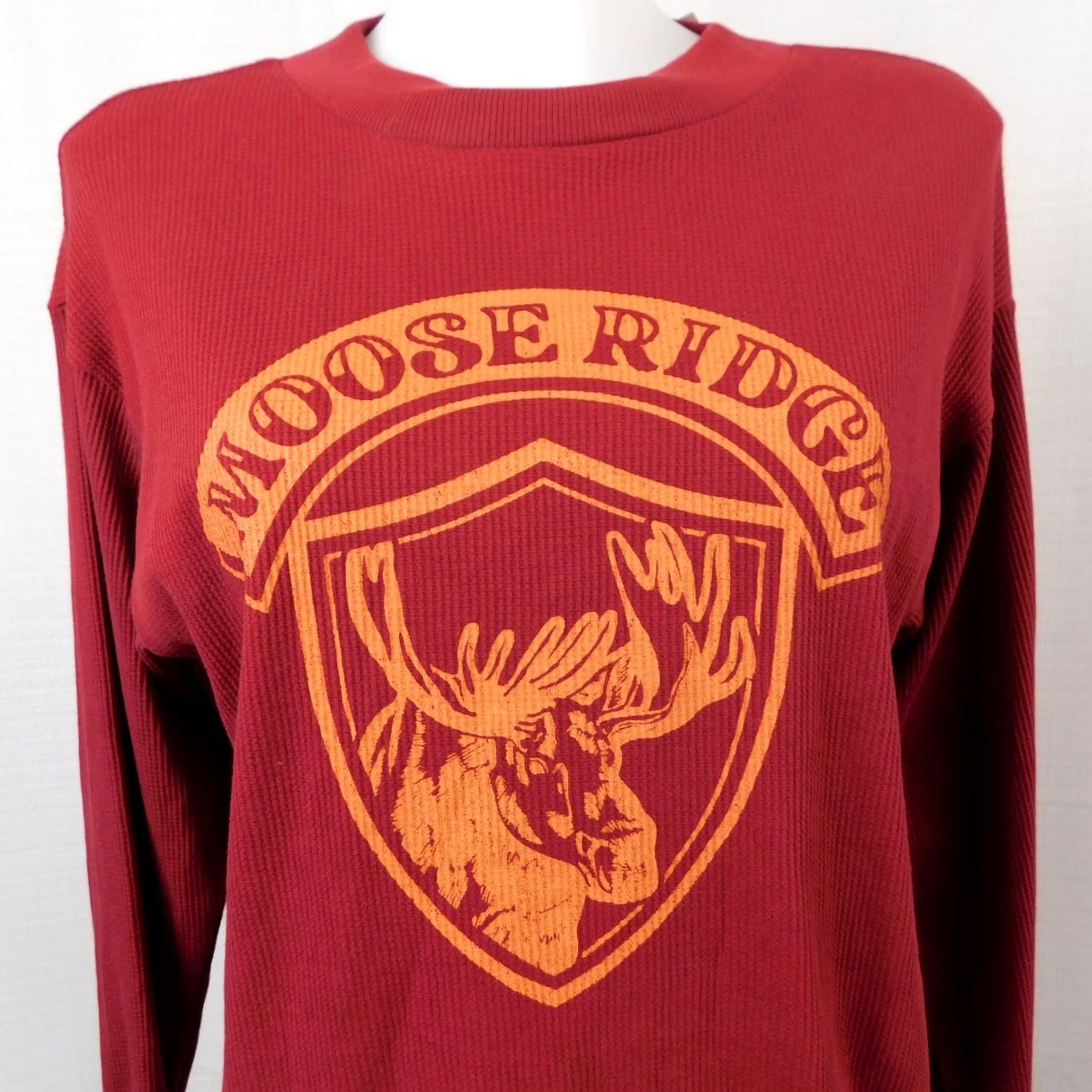 Vintage Sonoma Moose Ridge Long Sleeve Crew Neck Waffle-Knit Top - Red, M, Cotton Blend, Knit, Classic Fit, Women Size M / US 6-8 / IT 42-44 - 3 Thumbnail
