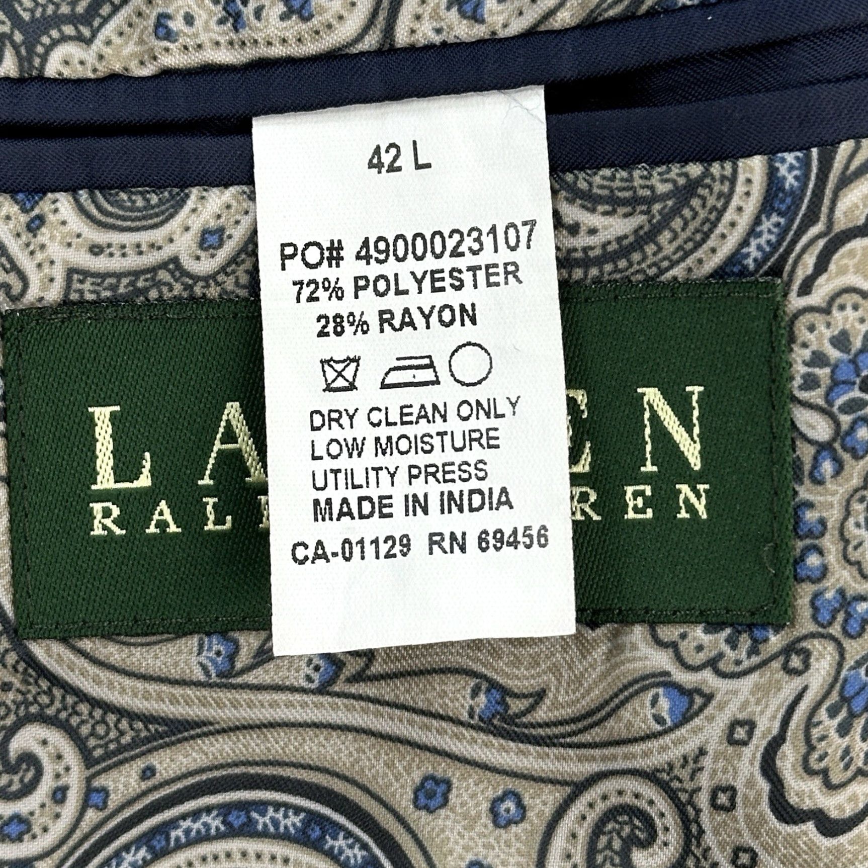Ralph Lauren Lauren Ralph Lauren Blazer Mens 42L Blue Gray Sport Coat Jacket Paisley Lined Size 42R - 7 Thumbnail
