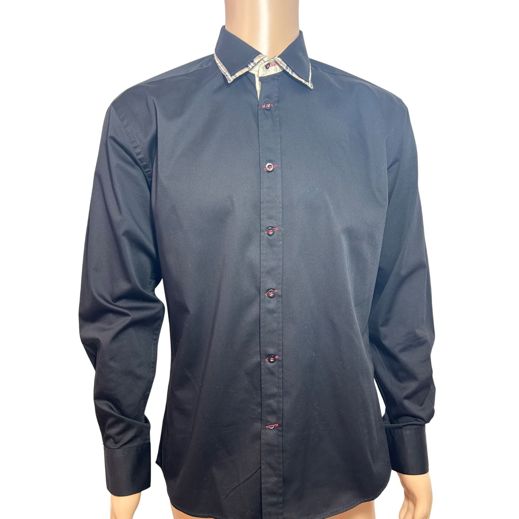Other Envy Men’s Button Up Black Shirt, L Slim Fit Contrasting Pla Size US L / EU 52-54 / 3 - 1 Thumbnail