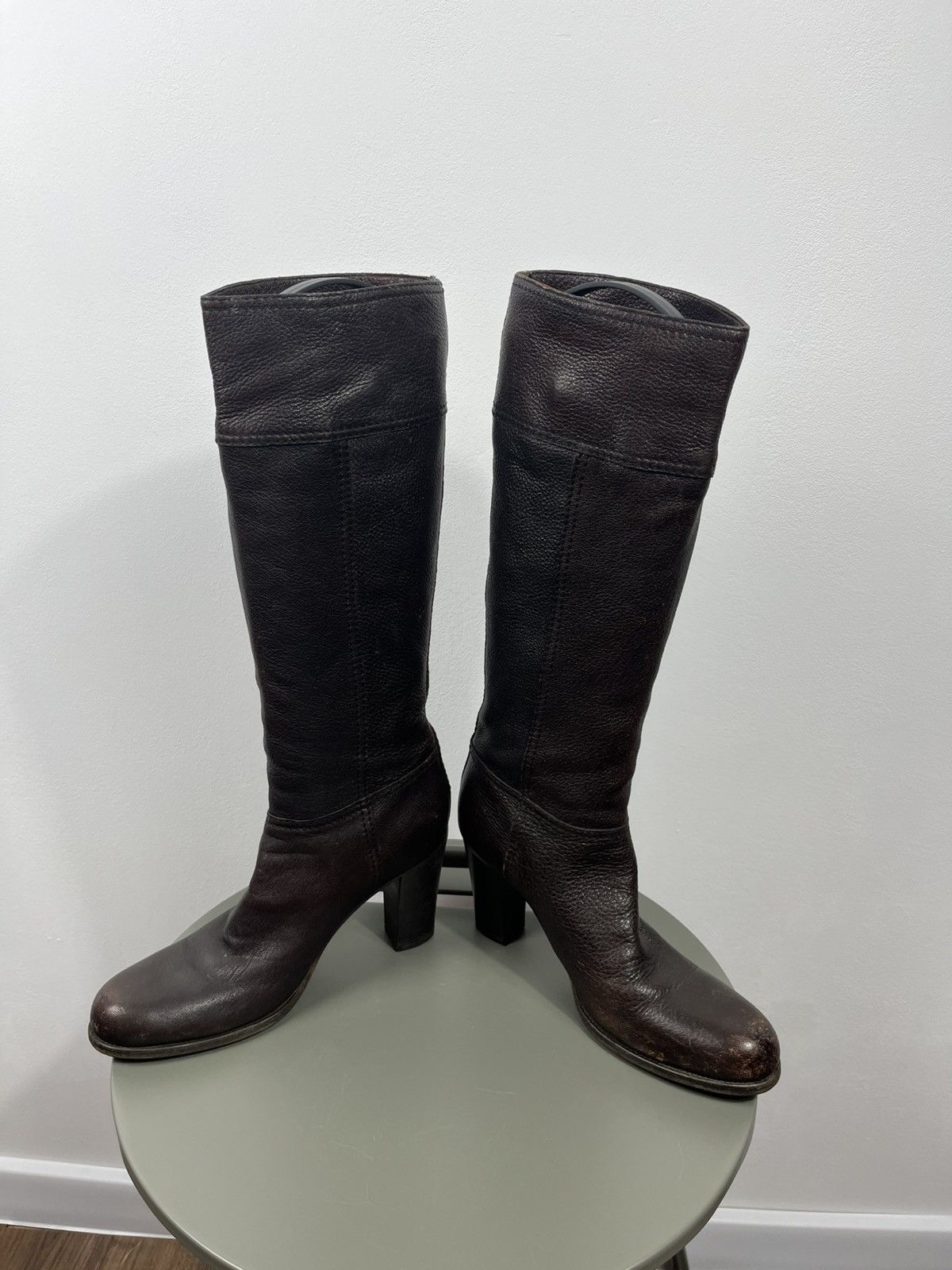 Prada Prada Brown Leather Knee High Boots Block Heel Vintage EU 36 Size US 5 / IT 35 - 9 Thumbnail