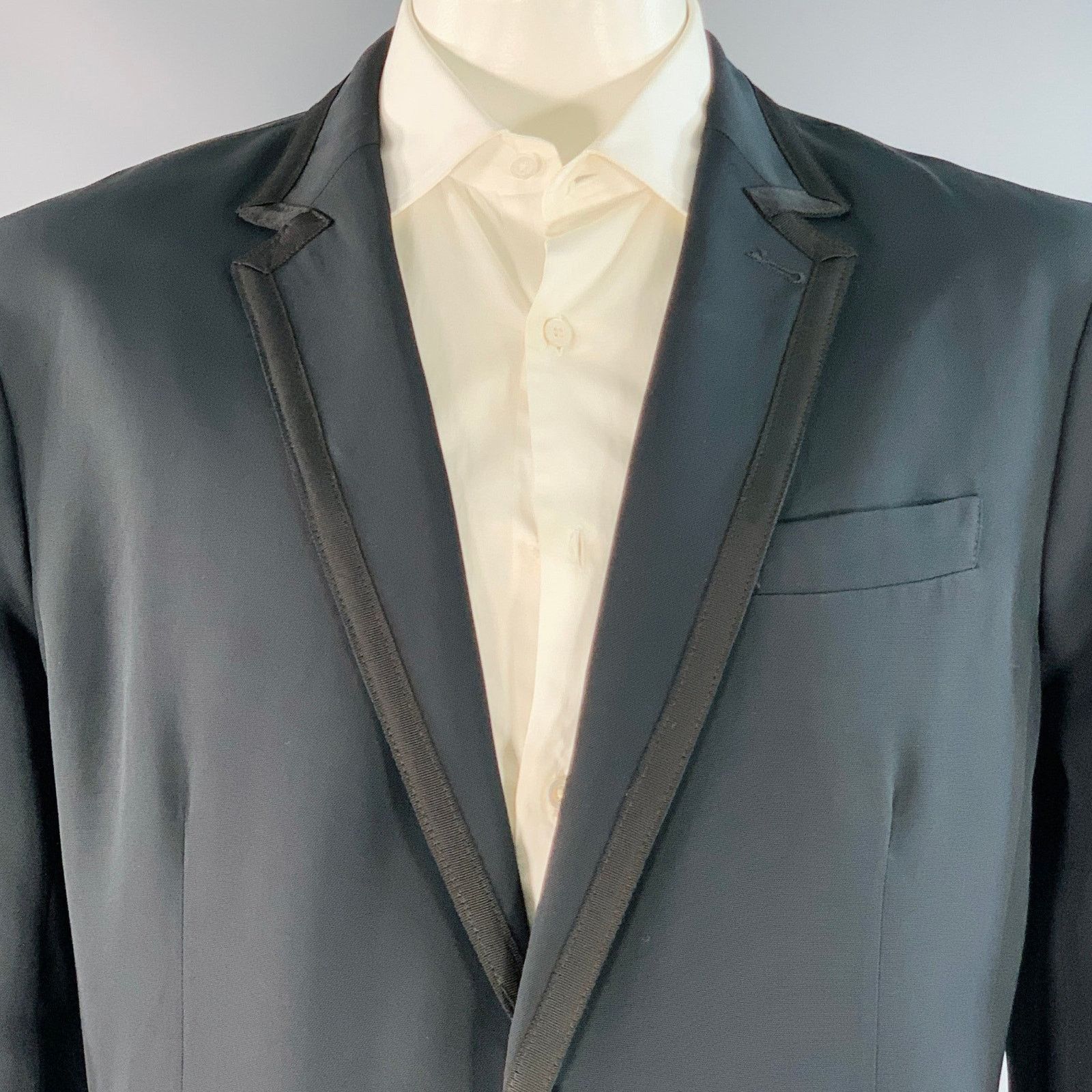 Mr Turk Navy Triacetate Contrast Trim Single Breasted Sport Coat Size 46R - 2 Thumbnail