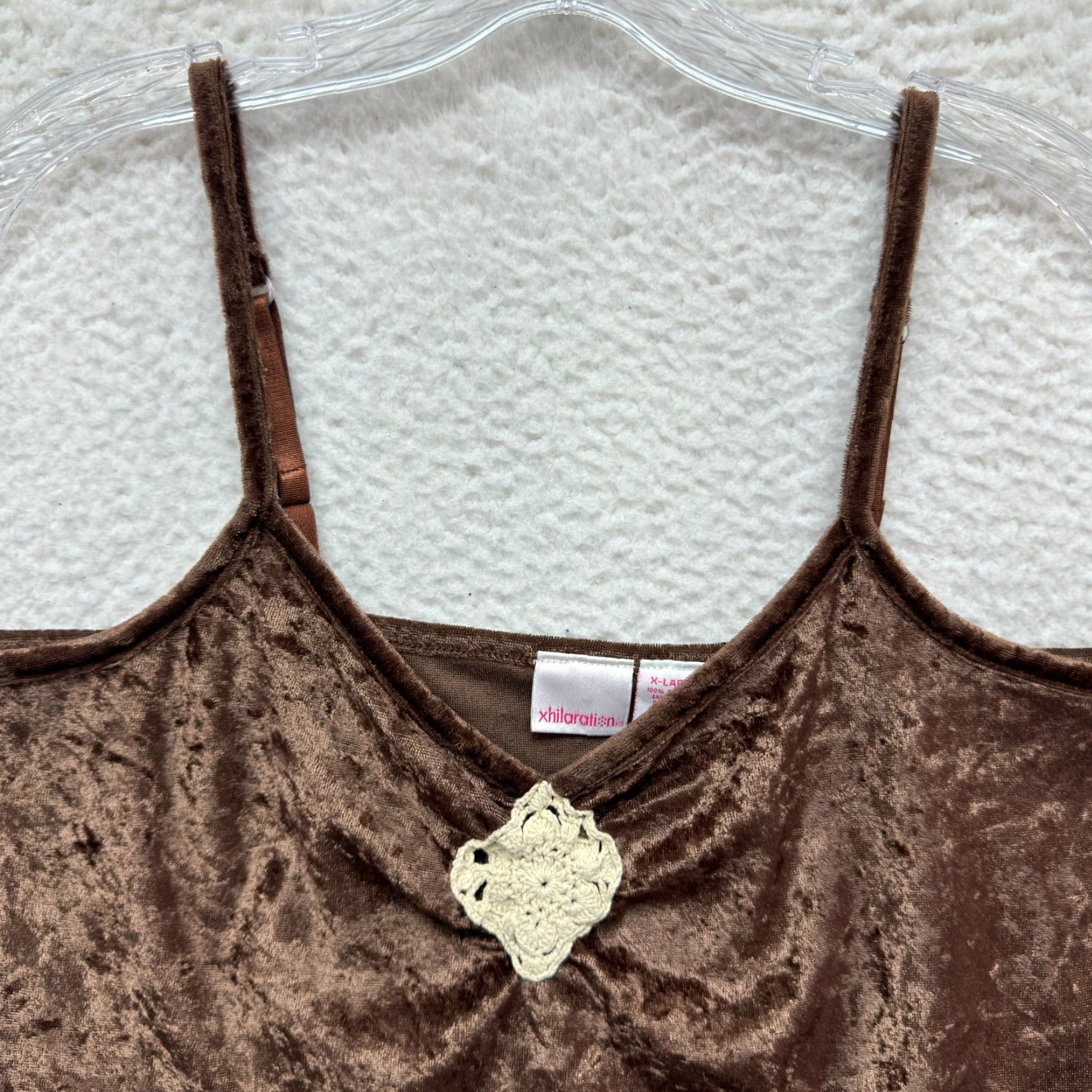 Vintage VINTAGE Xhilaration Camisole Top XL Brown Crushed Velvet Grunge Boho Fairy Shirt Womens Size XL / US 12-14 / IT 48-50 - 3 Thumbnail