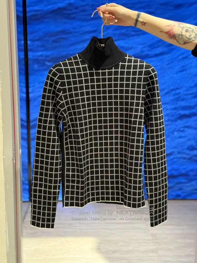 Hermes Knitted Turtleneck Sweater Black White Plaid High N