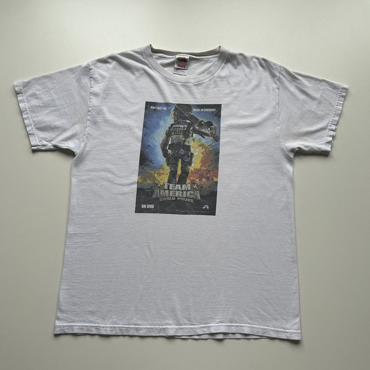 image of Vintage 2000S Team America World Police Movie T Shirt Large in White, Men's