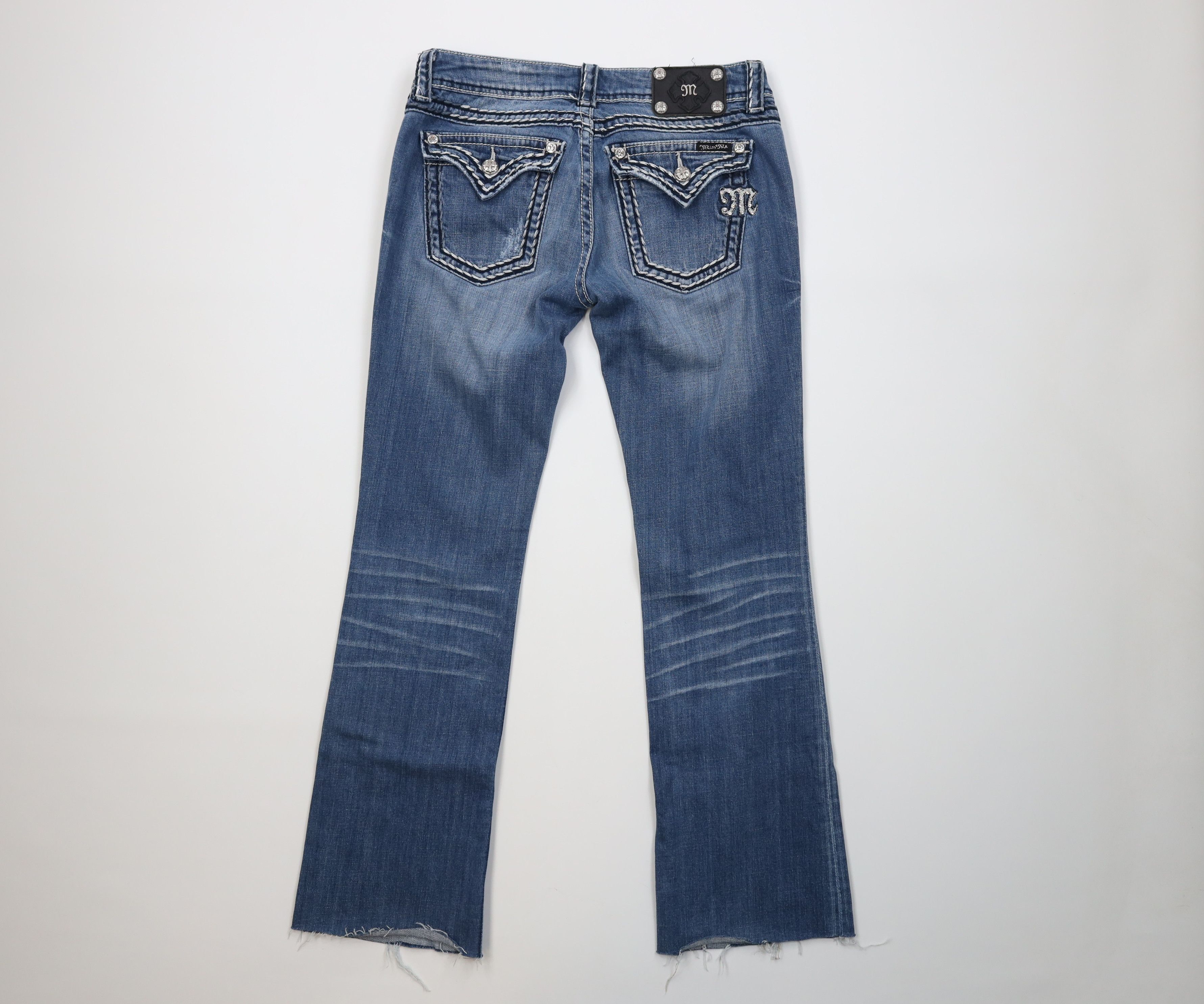 Miss Me Miss Me Thick Stitch Jeweled Stretch Boot Cut Denim Jeans Size 29" - 10 Thumbnail