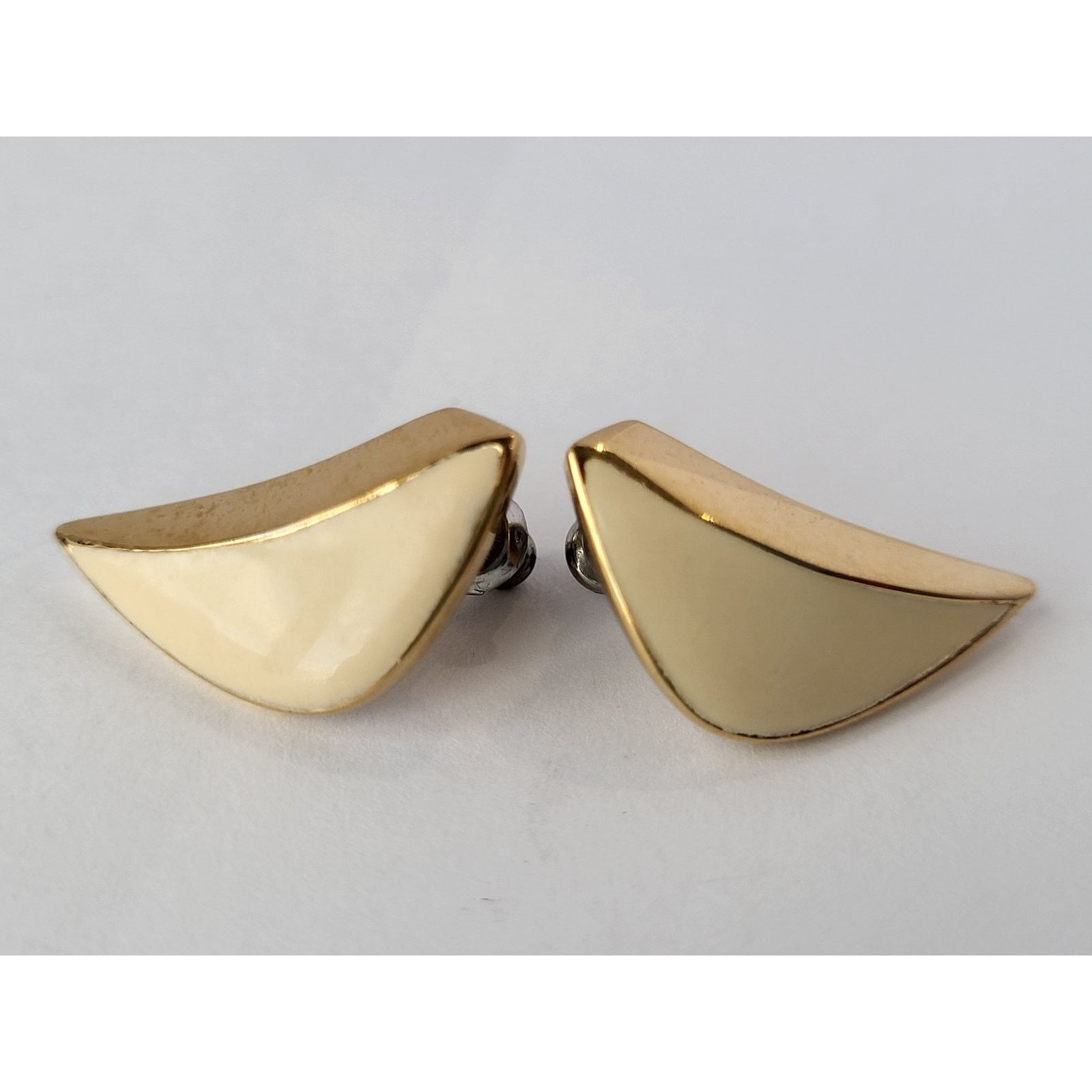 Monet Vintage Monet Pierced Earrings Chevron Shape Cream Gold Size ONE SIZE - 3 Thumbnail