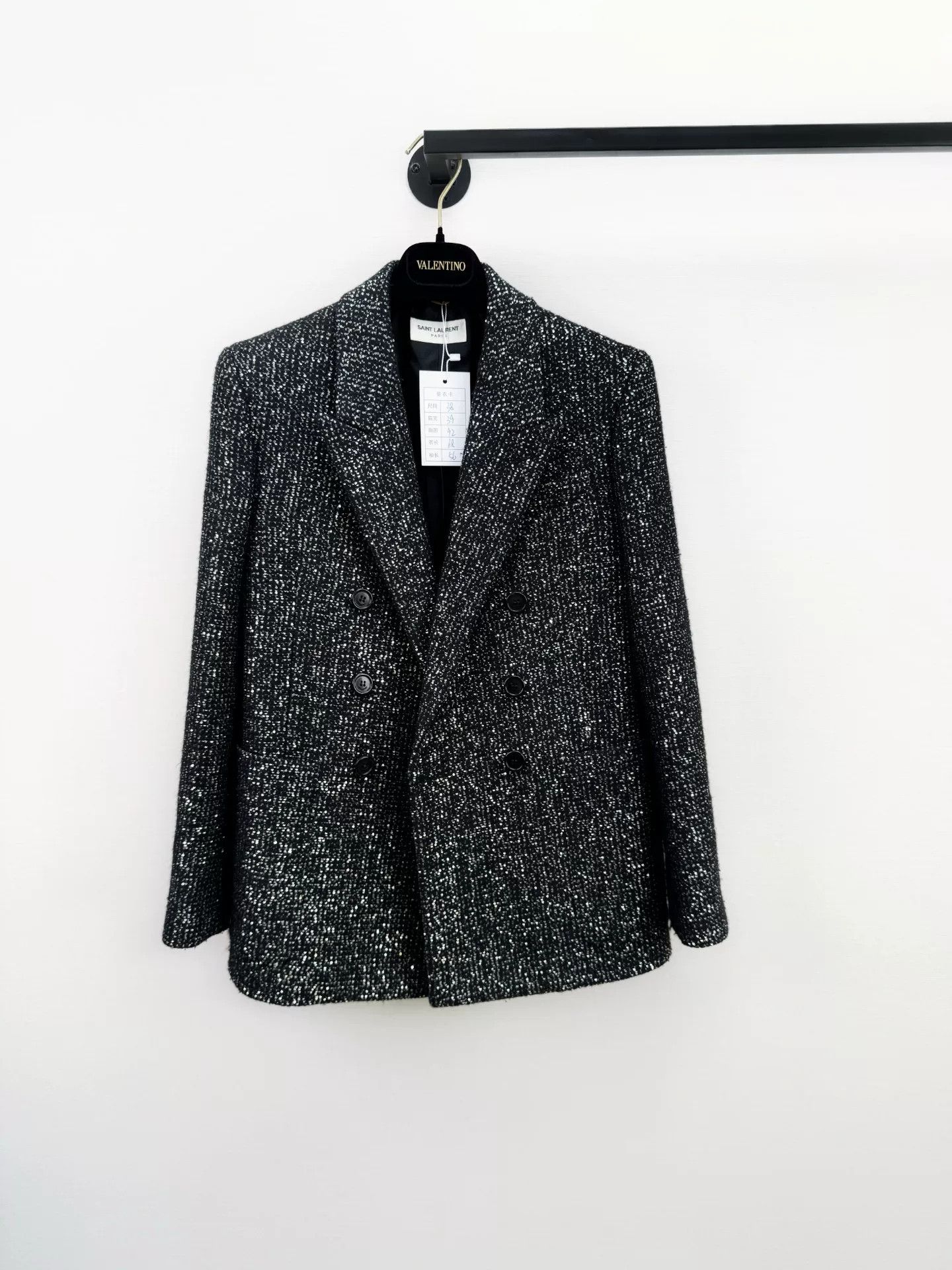 Saint Laurent Paris Saint Laurent Silver Sequin Double-Breasted Blazer Size S / US 4 / IT 40 - 1 Thumbnail