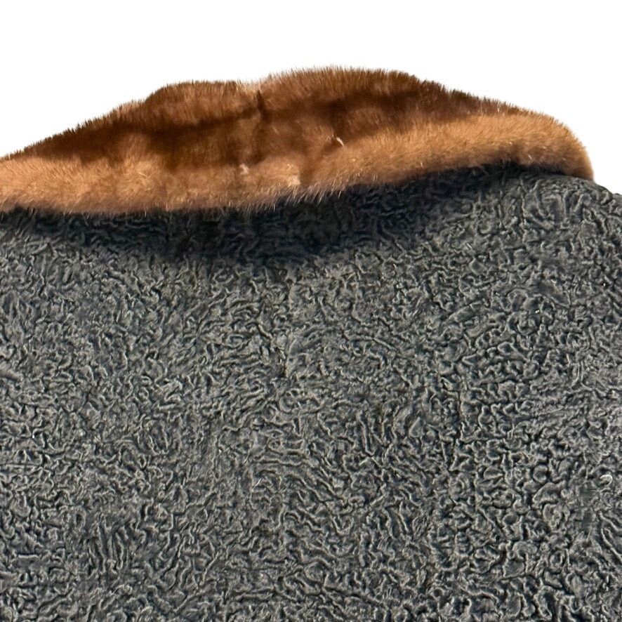 Vintage 50s Persian Lamb Mink Collar Coat Black Curly Lined Jacket M Size M / US 6-8 / IT 42-44 - 5 Thumbnail