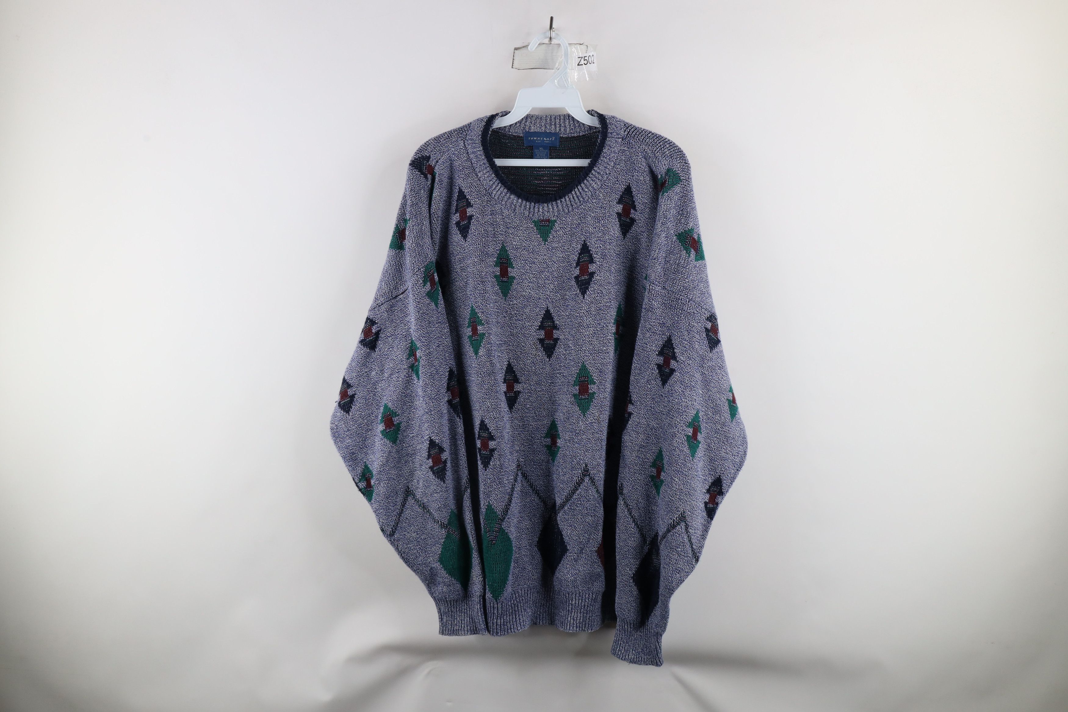 Vintage Vintage 90s Streetwear Diamond Knit Crewneck Sweater USA Size US XL / EU 56 / 4 - 1 Thumbnail