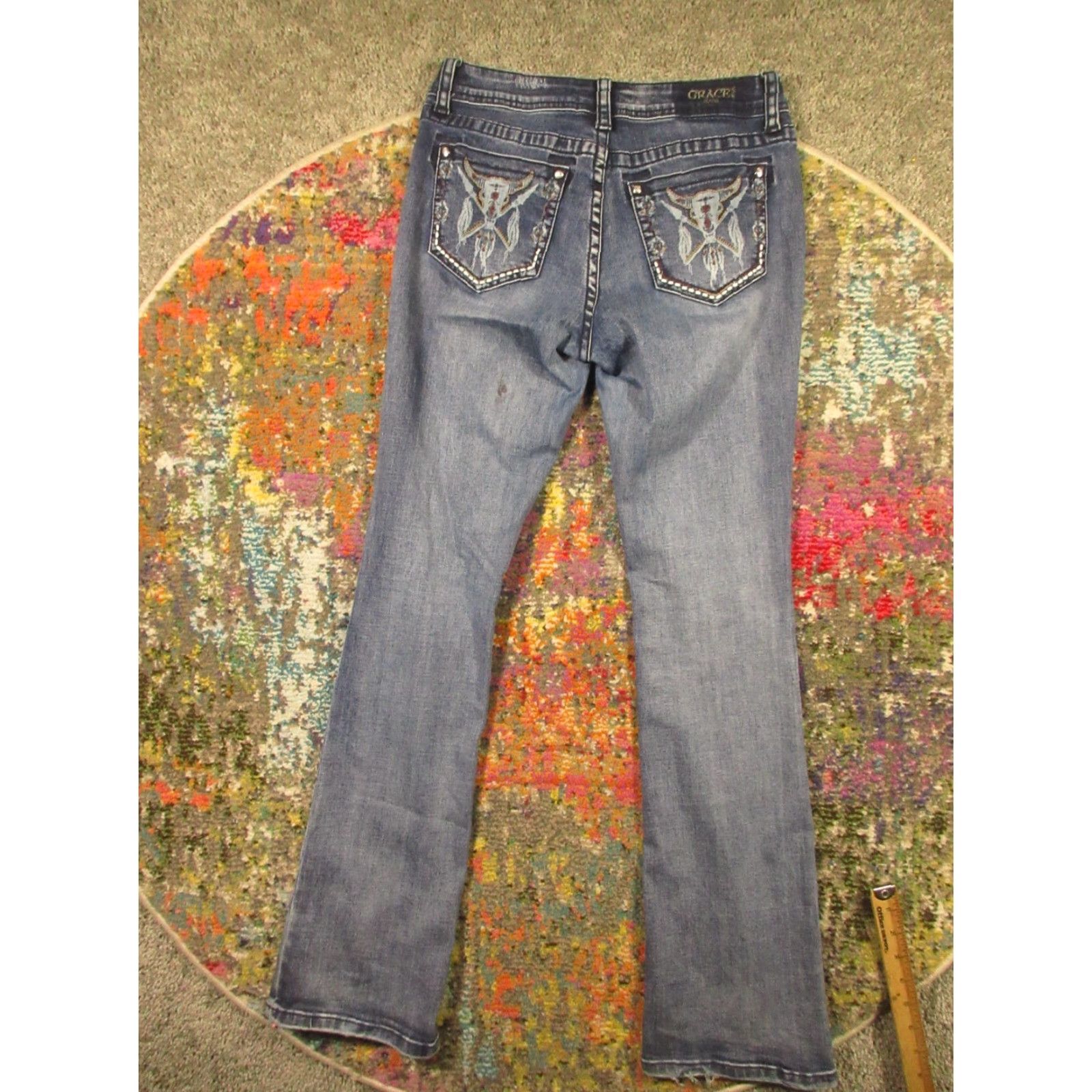 Grace in LA Grace in LA Jeans Women's 30x33 Bootcut Denim Blue Embellished 5-Pocket Regular Fit Zip Fly Vintage? No Size 30" / US 8 / IT 44 - 2 Thumbnail