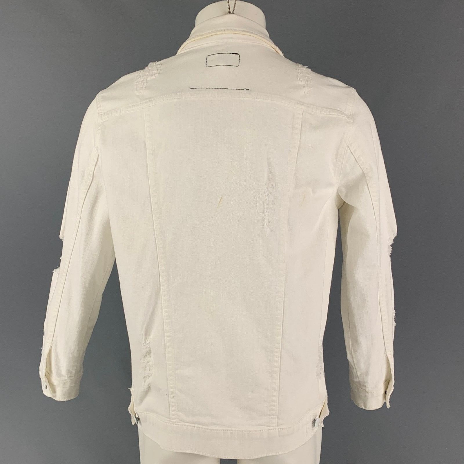 Current/Elliot CURRENT/ELLIOTT M White Distressed Cotton Trucker Jacket Size US M / EU 48-50 / 2 - 3 Thumbnail