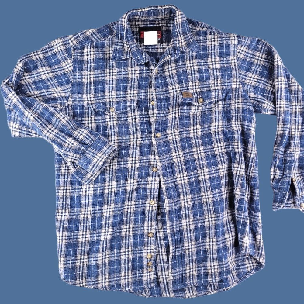 Wrangler VINTAGE Wrangler Riggs Workwear Shirt Mens Large Flannel Blue Plaid Check Thick Cotton Size US L / EU 52-54 / 3 - 1 Thumbnail