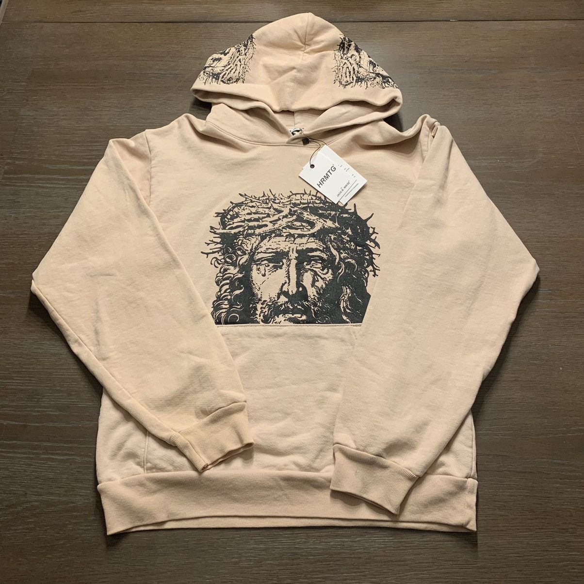 image of Hrmtg X Jack B Wiese Gesù Hoodie Sweatshirt Beige, Men's (Size Small)
