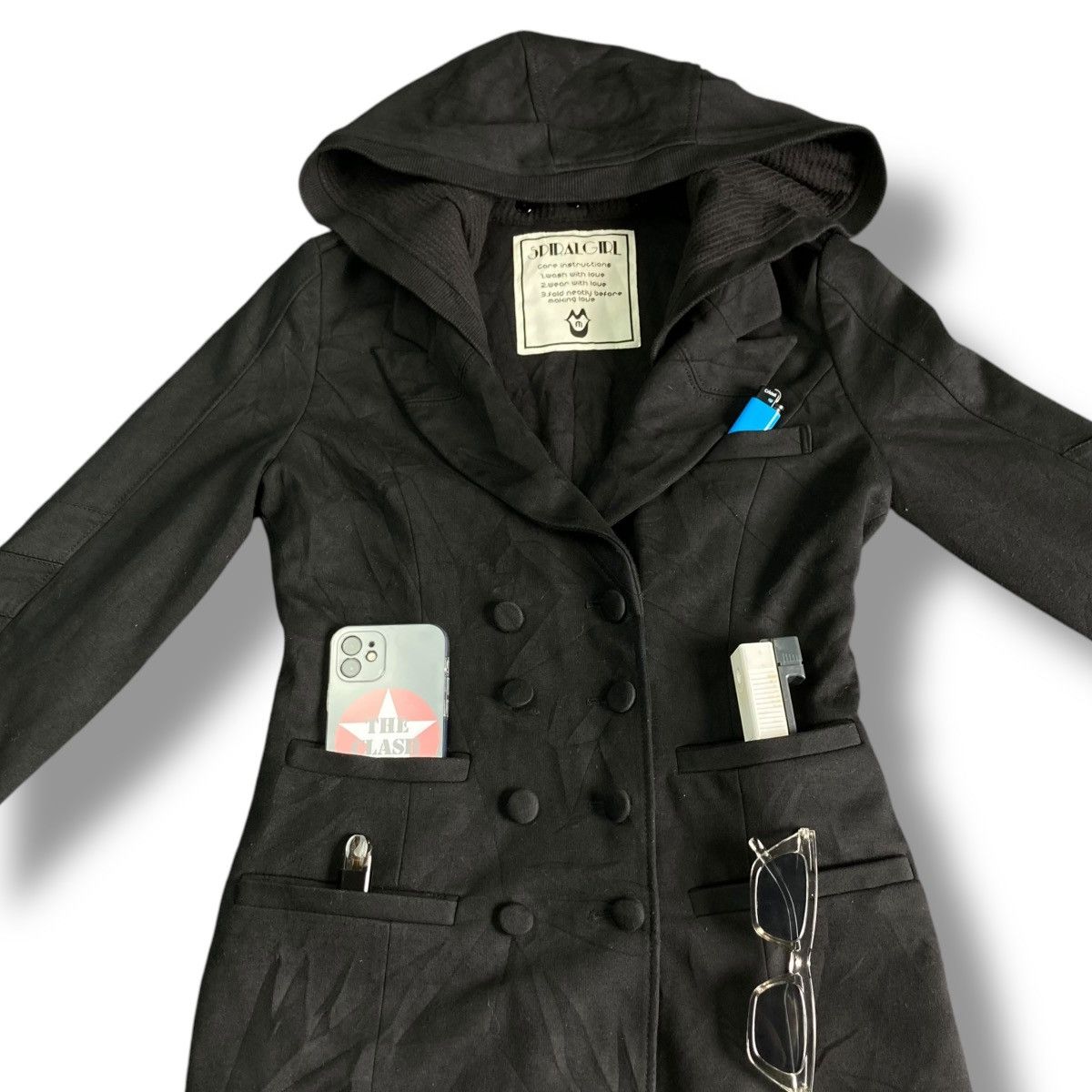 If Six Was Nine × Japanese Brand × Le Grande Bleu (L.G.B.) 🇯🇵 SPIRAL GIRL MULTIPOCKET PUNK GOTHIC HEAVY COAT JACKET Size M / US 6-8 / IT 42-44 - 4 Thumbnail