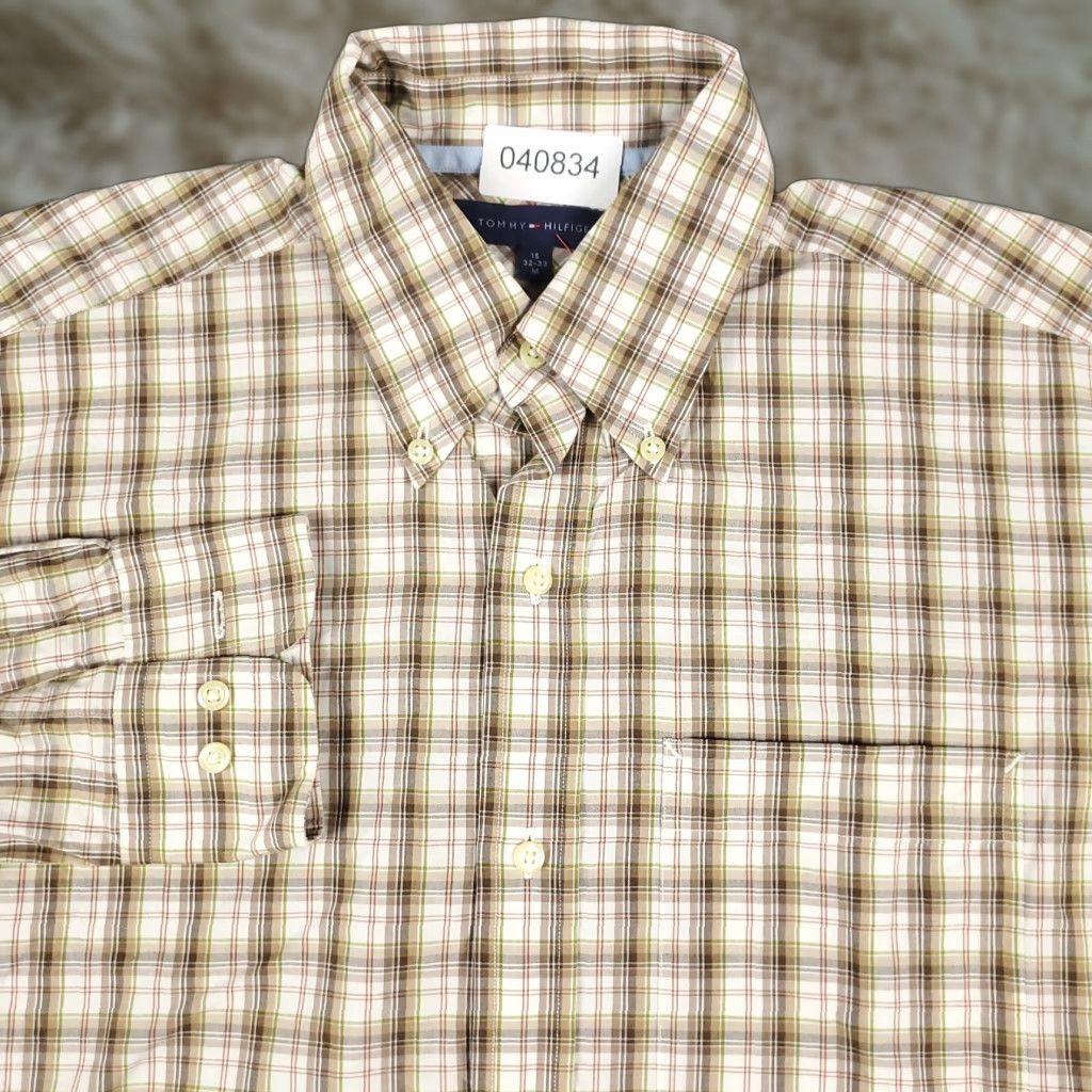 Tommy Hilfiger Tommy Hilfiger Shirt Mens Medium Beige Plaid Casual Button Up Long Sleeve Size US M / EU 48-50 / 2 - 1 Thumbnail