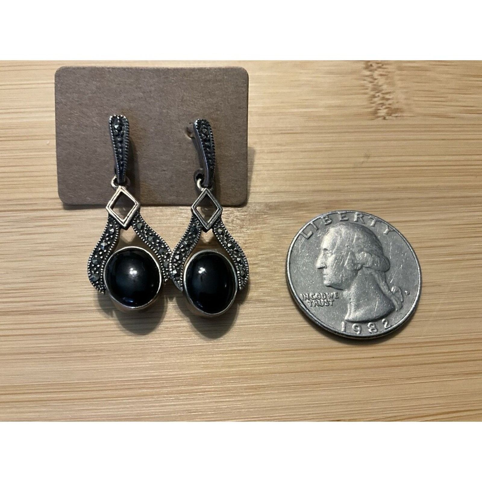 Other Onyx MOP Earrings, Dbl Sided Marasite Post Size ONE SIZE - 3 Thumbnail