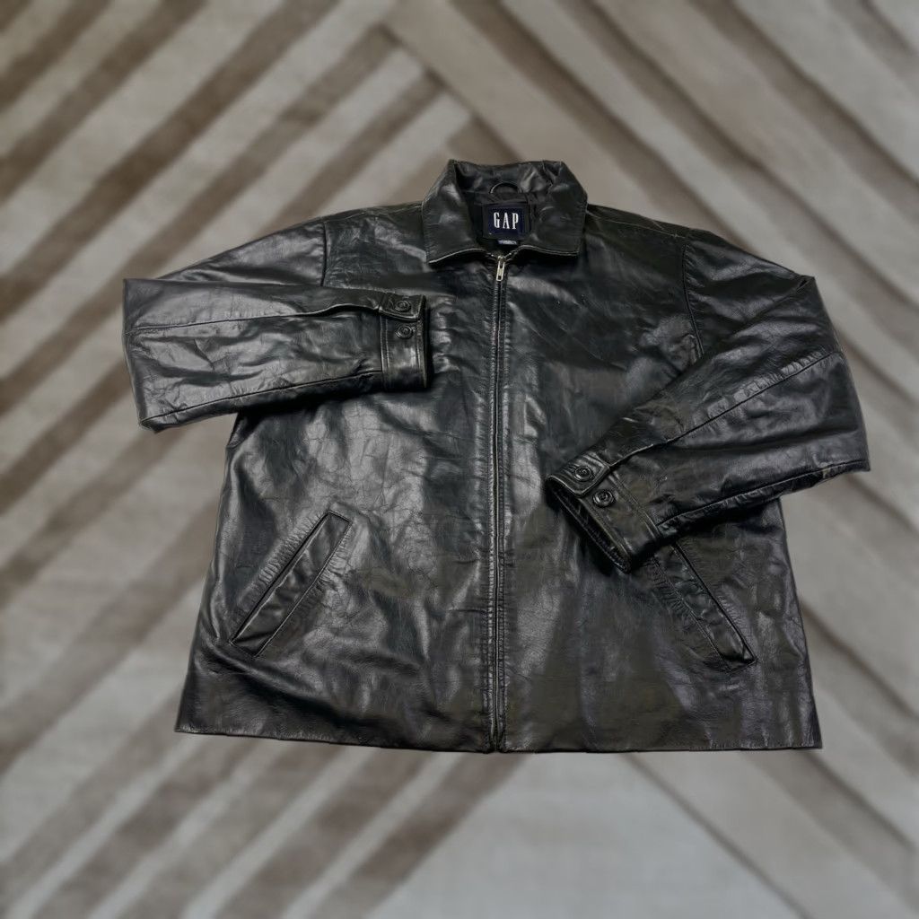 Gap VINTAGE Gap Leather Black Bomber Jacket L Men Full Zip Thick Lined Quilted Biker 90s Mens Size US L / EU 52-54 / 3 - 1 Thumbnail