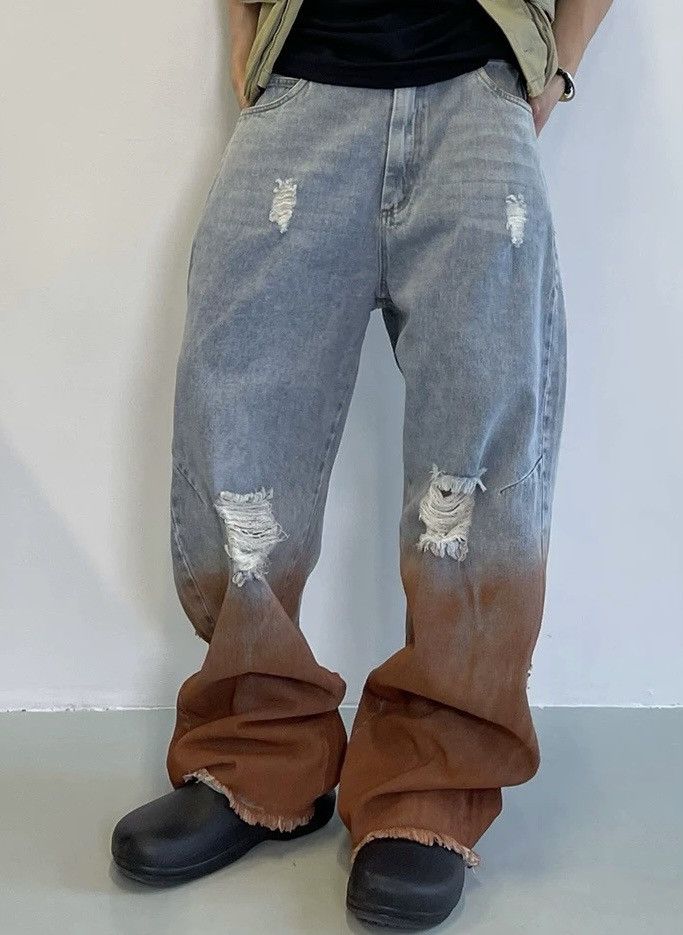 Japanese Brand × Vintage Avant garde dyed distressed loose baggy jeans pants Size US 30 / EU 46 - 1 Thumbnail