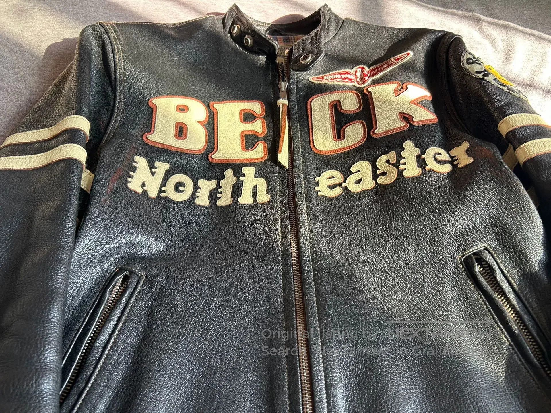 TOYS McCOY beck666 motorcycle leather jacket with smiley patches. Size US L / EU 52-54 / 3 - 8 Thumbnail