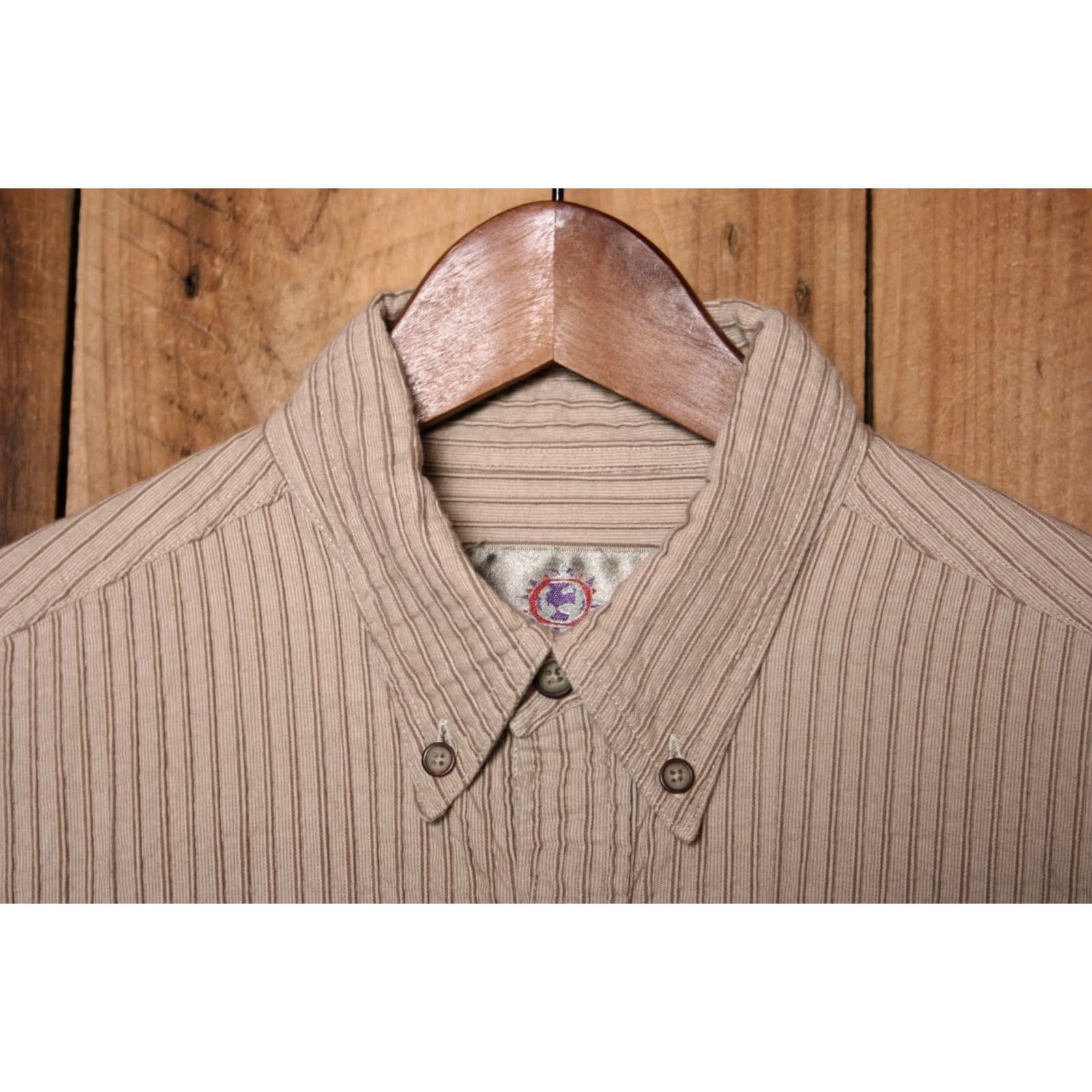 The Territory Ahead VINTAGE Territory Ahead Tan Stripe Textured Cotton Button Front Shirt L Mens Size US L / EU 52-54 / 3 - 2 Thumbnail