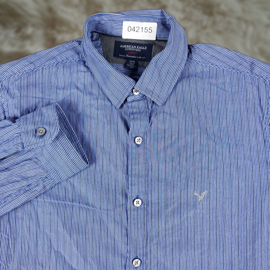American Eagle Outfitters American Eagle Outfitters Shirt Mens Medium Blue Striped Button Up Long Sleeve Size US M / EU 48-50 / 2 - 1 Thumbnail