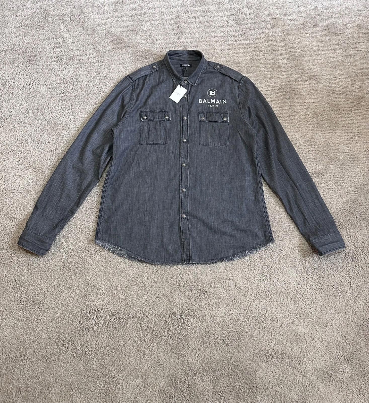 BALMAIN LOGO PRINTED DENIM SHIRT JAPAN SIZE L