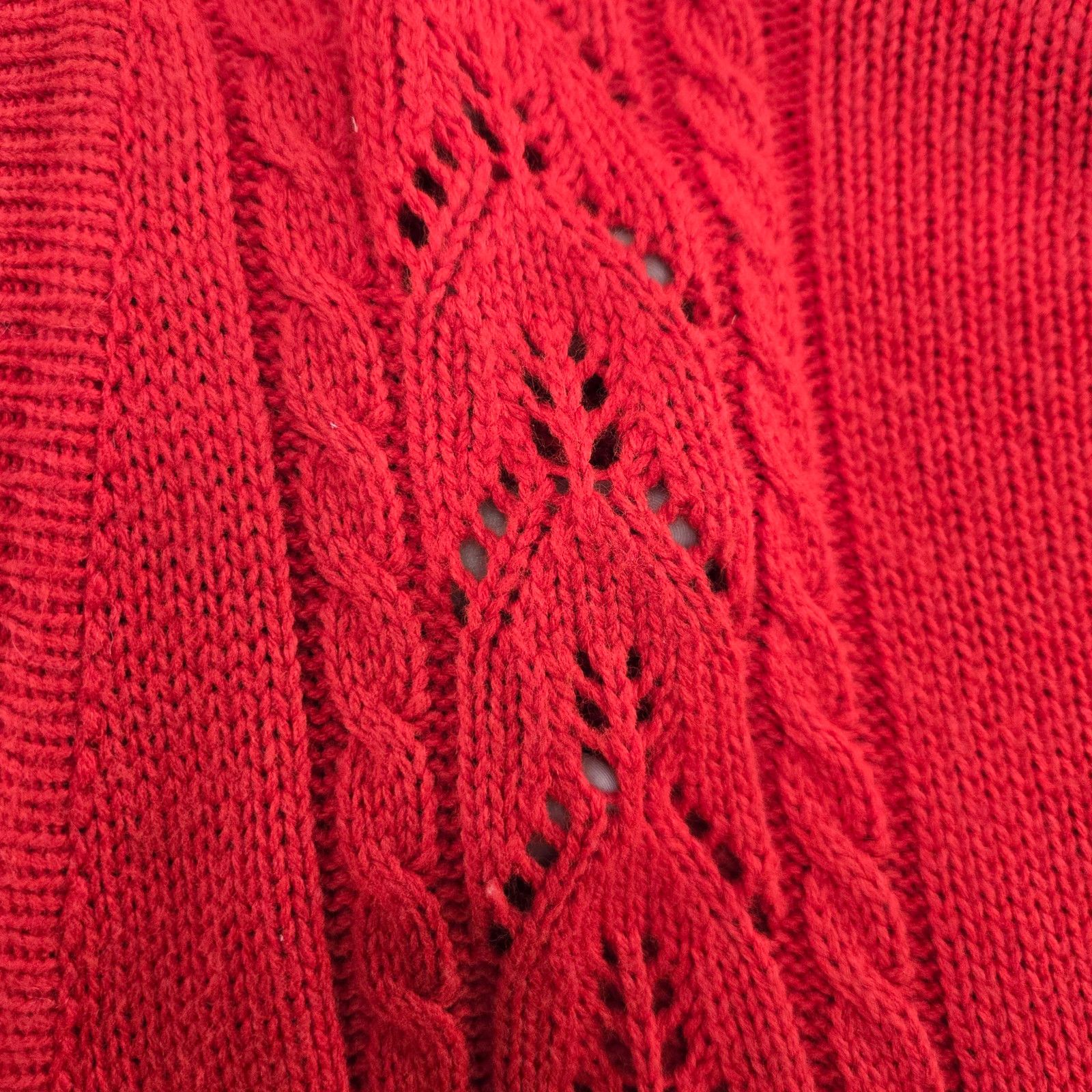 Vintage Y2K Bright Red Pointelle Cardigan Sweater Size Large Size L / US 10 / IT 46 - 6 Thumbnail