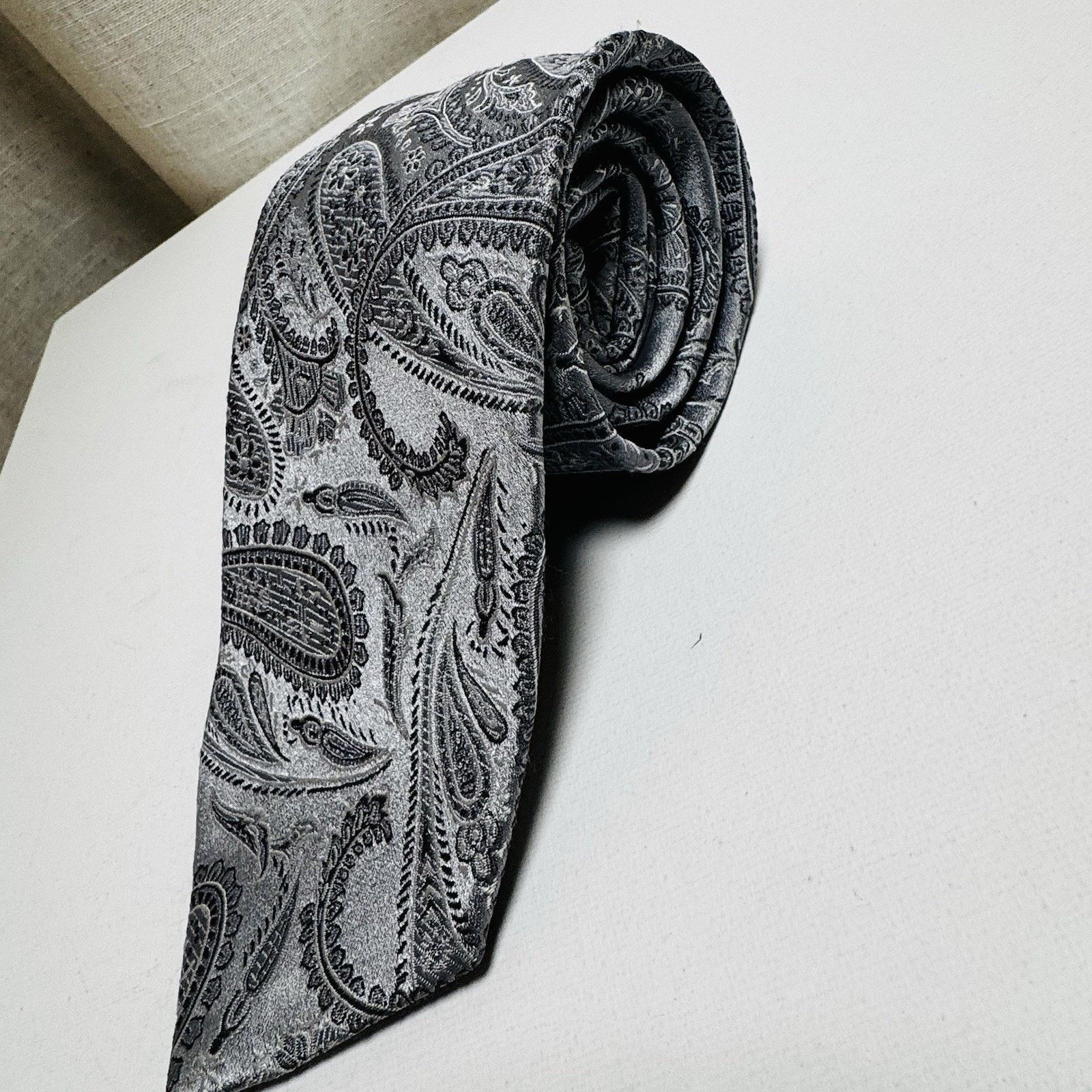 Stafford Stafford Essentials Silver Gray Paisley Silk Tie Size ONE SIZE - 5 Thumbnail
