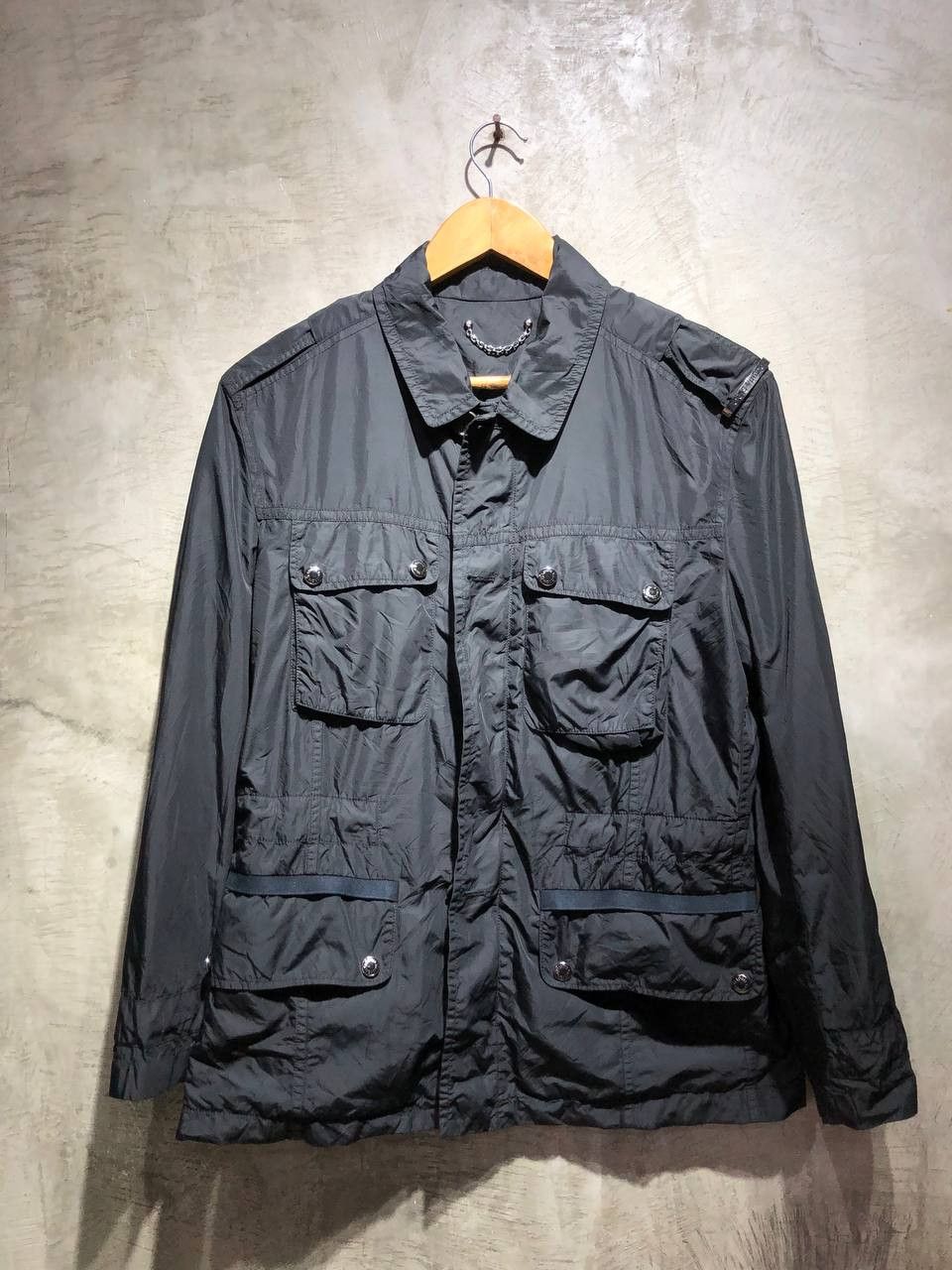 image of Louis Vuitton Logo Plate Zip Up Blouson Nylon Jacket in Black, Men's (Size Medium)