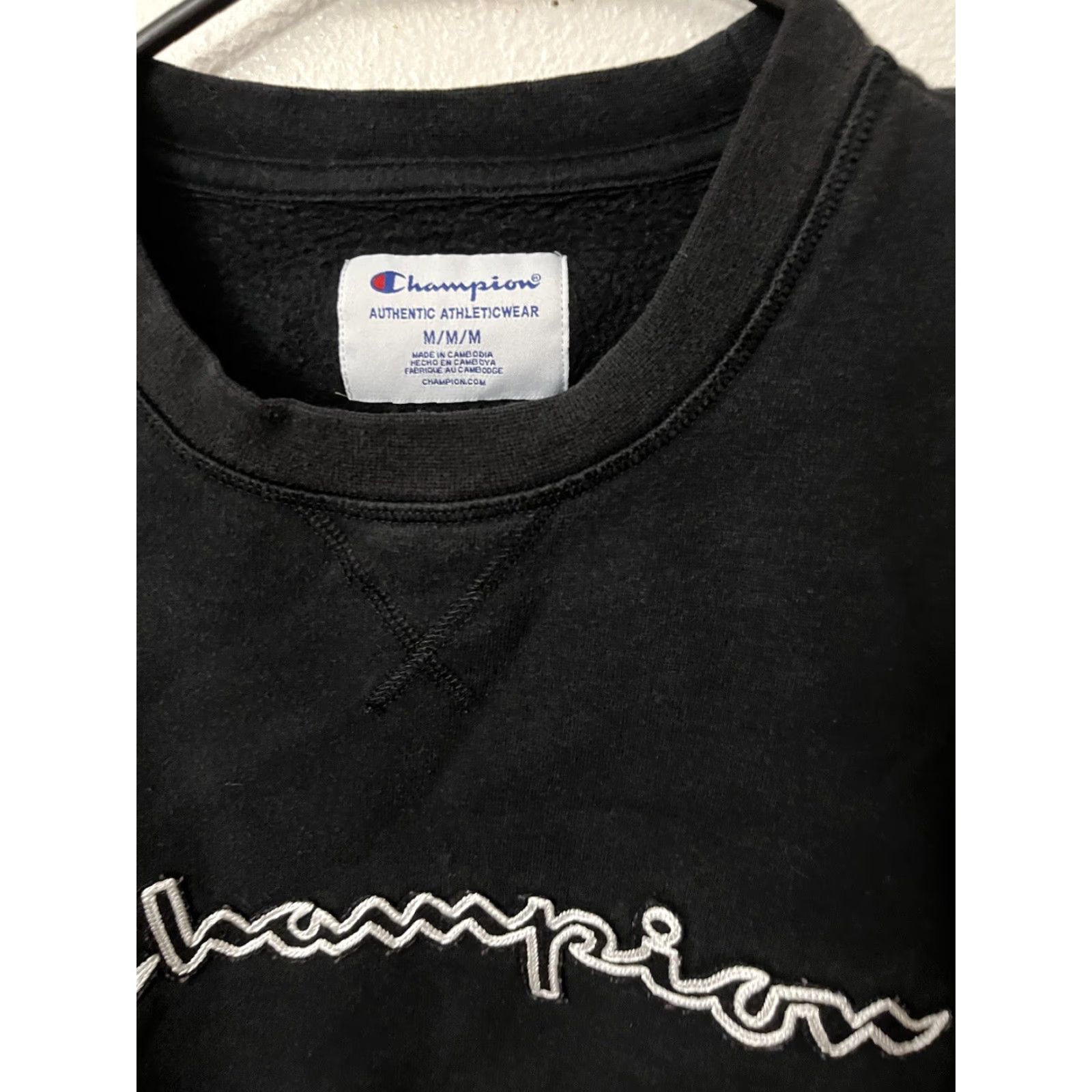 Champion Champion Mens Sweatshirt Medium Black Solid Crewneck Adult Logo Spellout Size US M / EU 48-50 / 2 - 2 Thumbnail