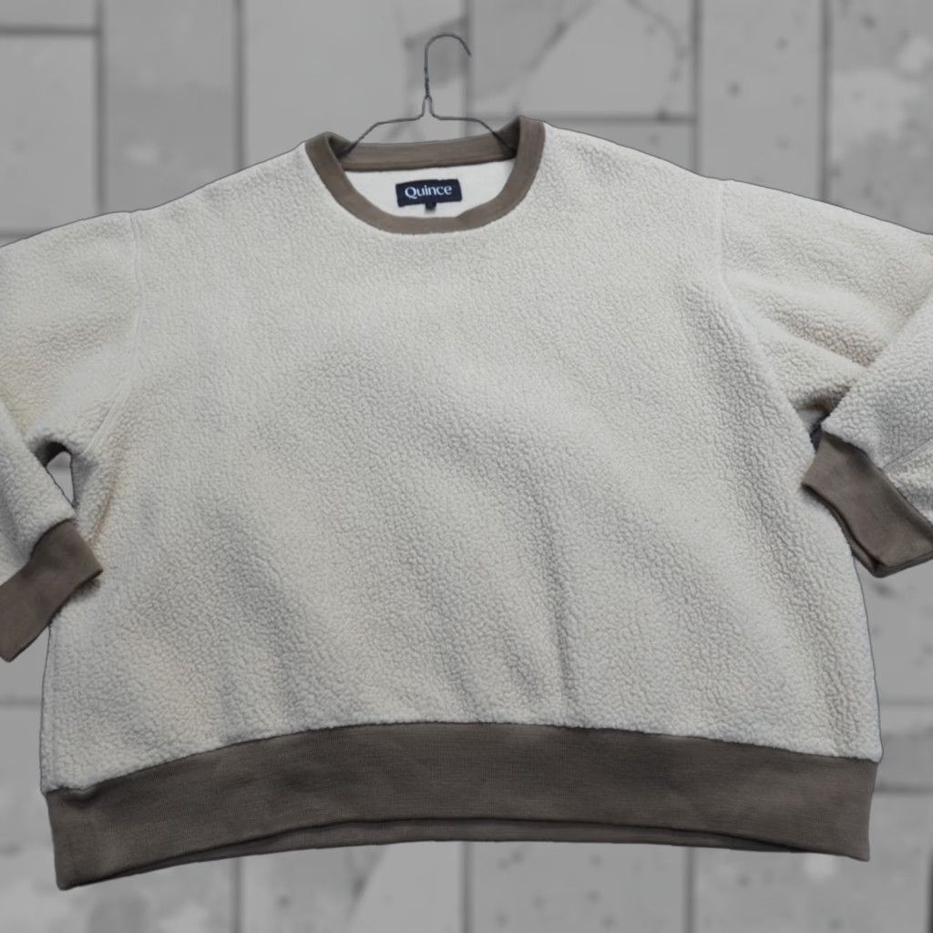 Quince Quince Womens Sweater XL Beige Solid Fleece Pullover Crew Neck Long Sleeve Polyester High Pile Size XL / US 12-14 / IT 48-50 - 1 Thumbnail