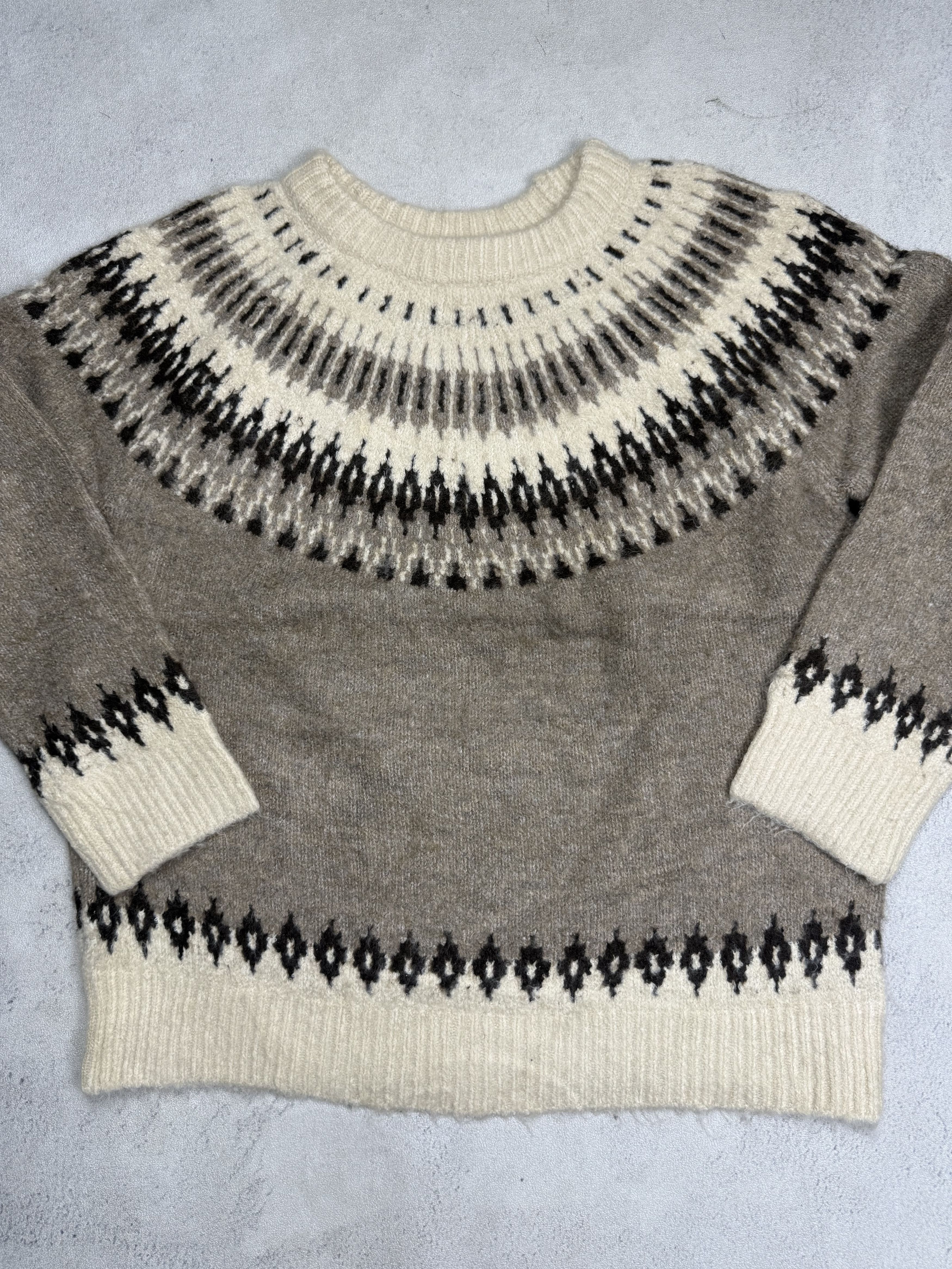 Japanese Brand Classic Fair Isle Pattern Sweater – Neutral Wool Blend Knit Size S / US 4 / IT 40 - 2 Thumbnail