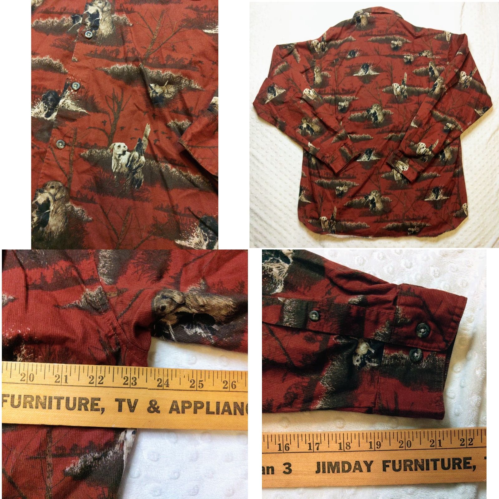 Vintage Columbia River Lodge Shirt Mens M Rust Red Corduroy Button-Down Animal Print Pockets Dog Nature Outdoor button-up Size US M / EU 48-50 / 2 - 8 Thumbnail
