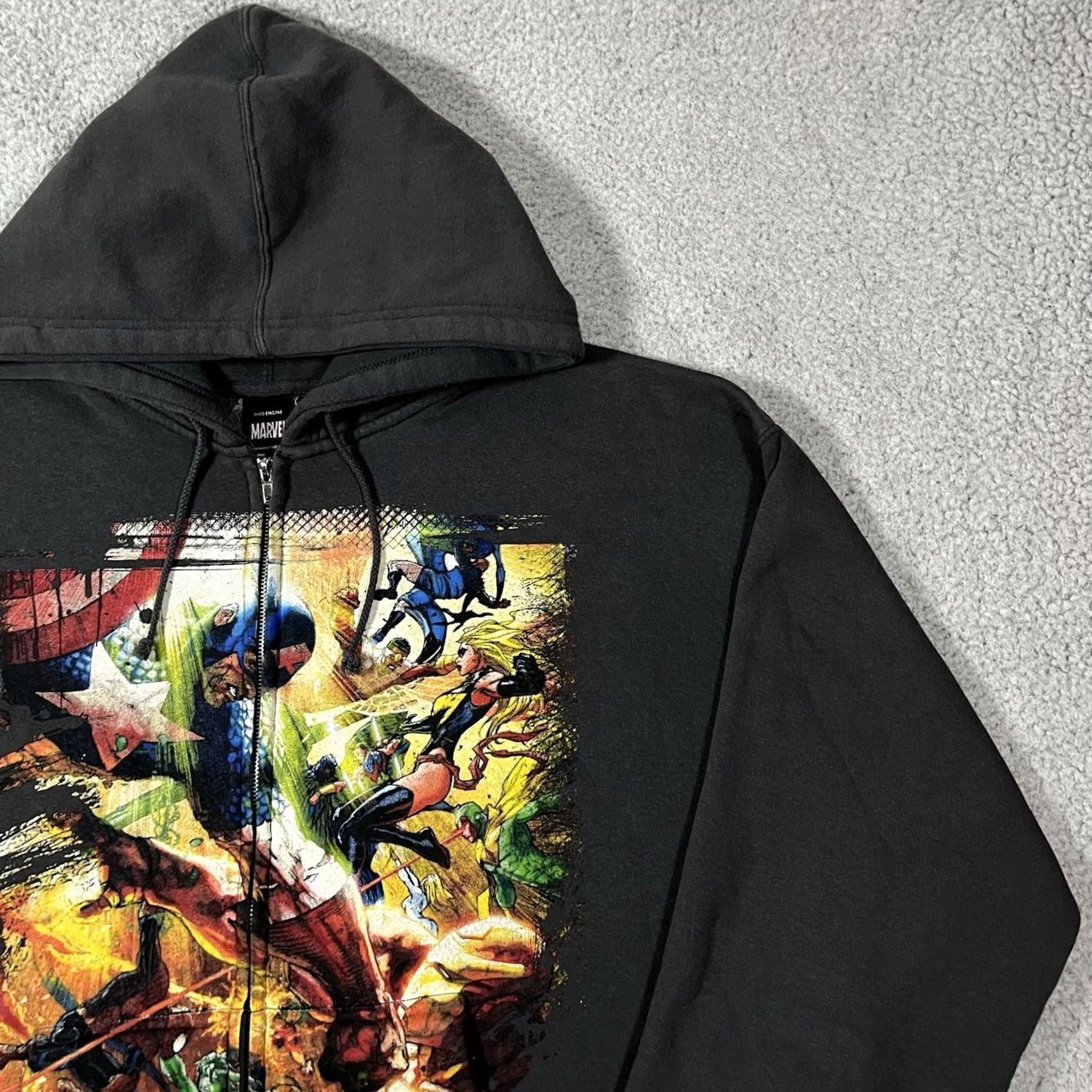 Mad Engine VINTAGE Marvel Hoodie Mens 3XL Full Zip Gray Mad Engine Civil War 90s Comics Movie Graphic Print Hooded Zipper Pockets Size US XXL / EU 58 / 5 - 7 Thumbnail